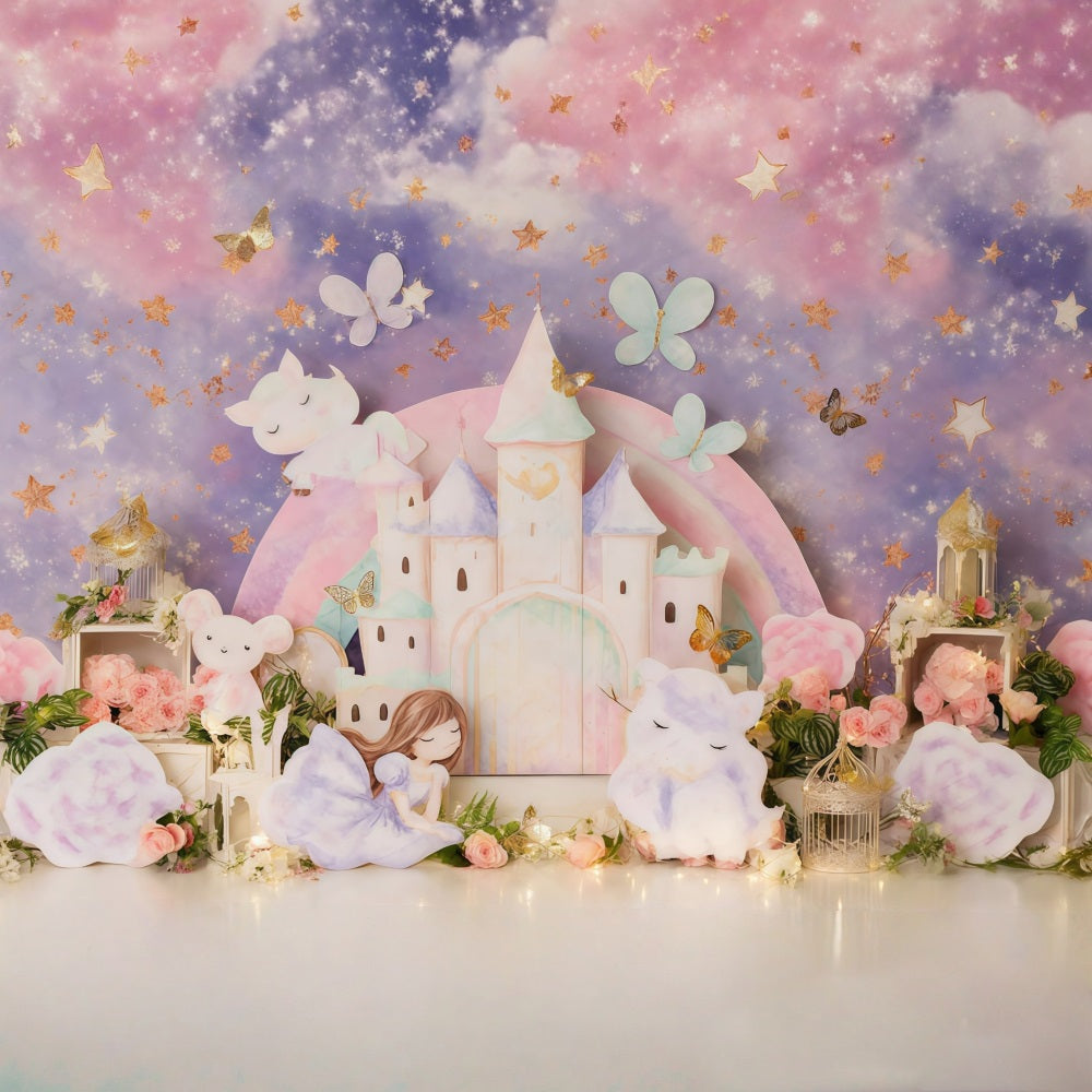 Princess Castle Backdrop Dreamy Pastel Fairy Castle Children Backdrops UK MRR9-126