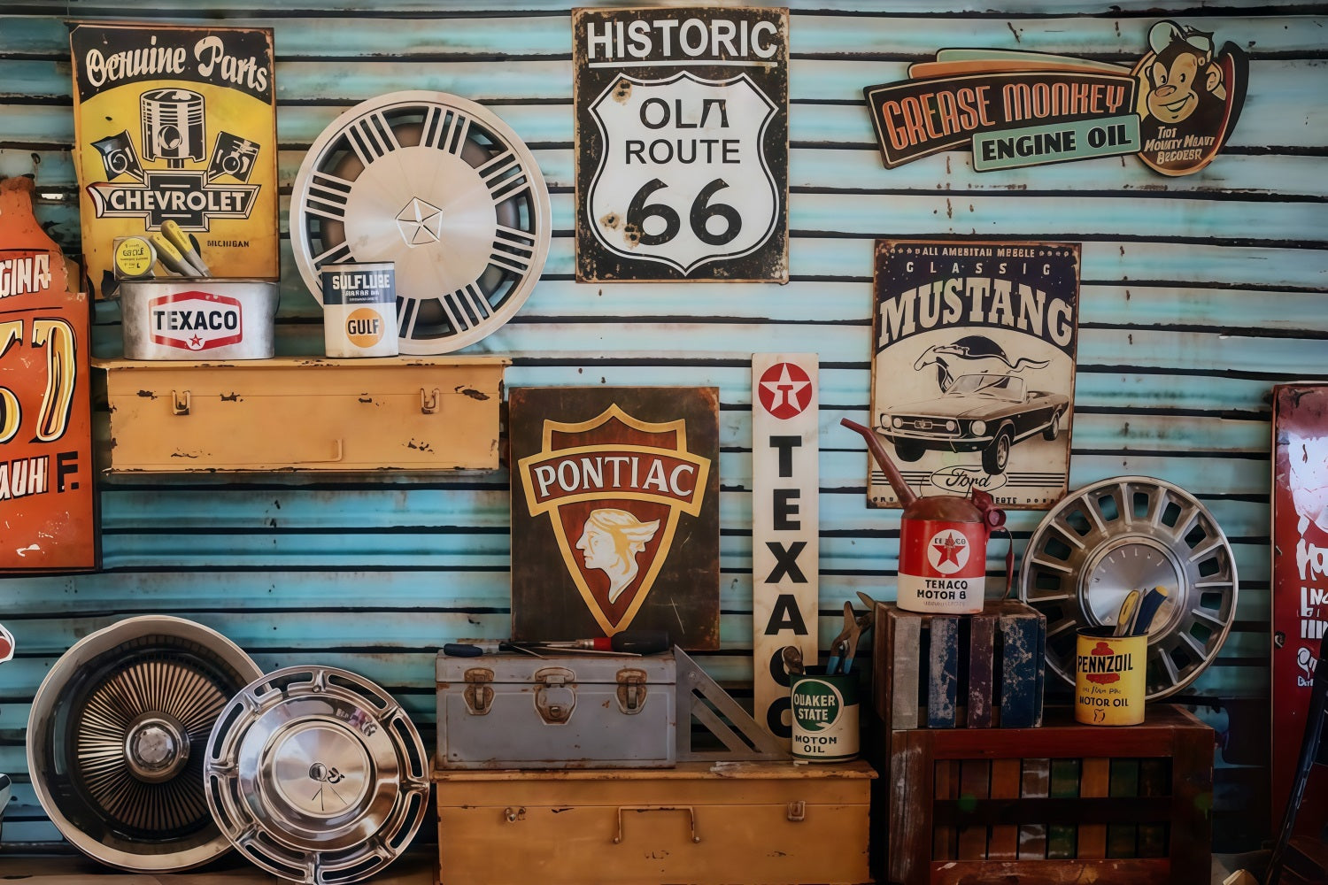 Newborn Photo Backdrop Vintage Garage Route Signs Kids Backdrop UK MRR9-127