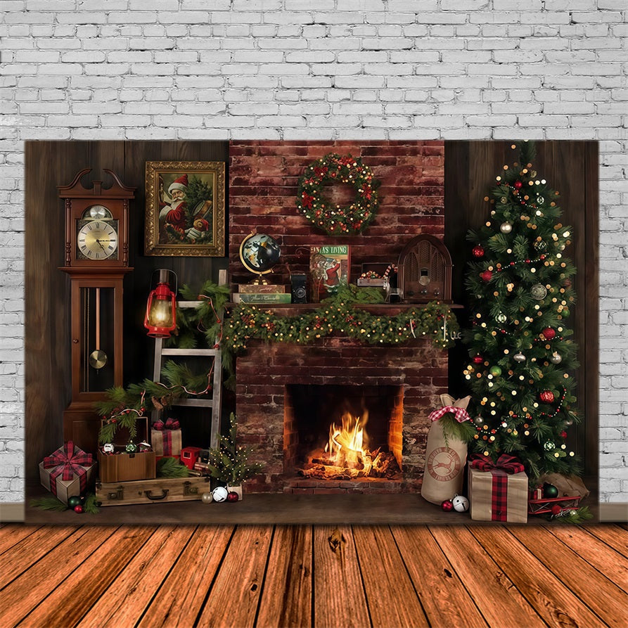 Christmas Fireplace Backdrop Rustic Fireplace Decor Christmas Photo Backdrop UK MRR9-129
