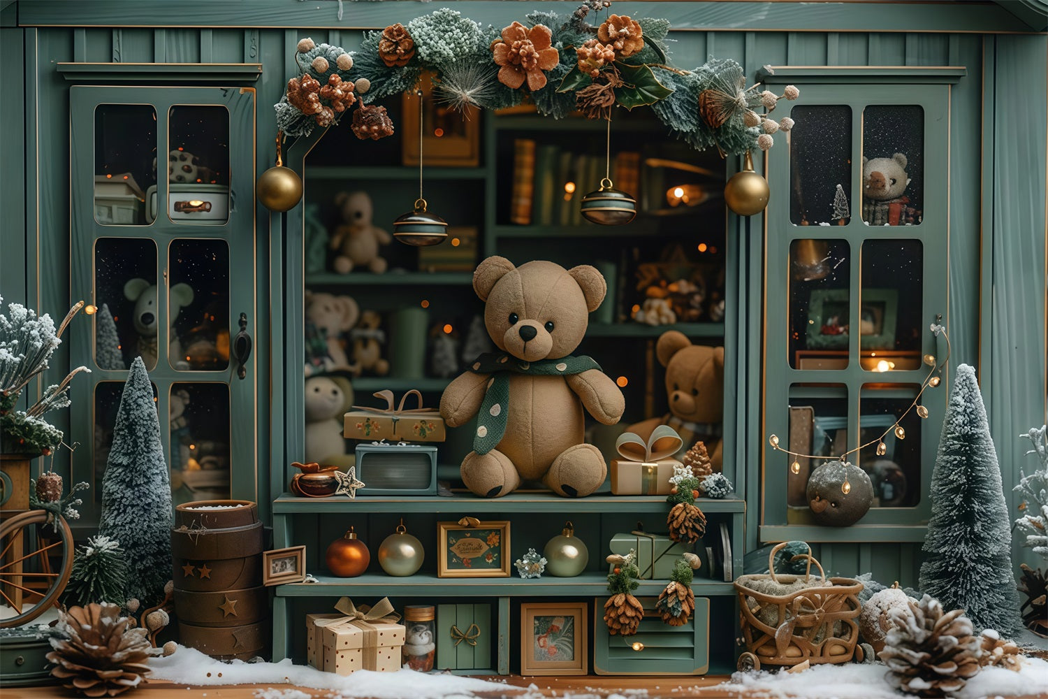 Christmas Photo Backdrop Teddy Bear Holiday Window Display Christmas Backdrops UK MRR9-130