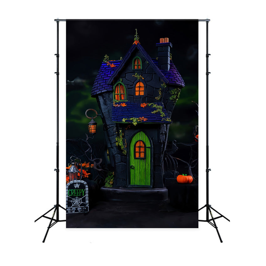 Spooky Halloween Backdrop Haunted House Green Door Lights Halloween Backdrop UK MRR9-131