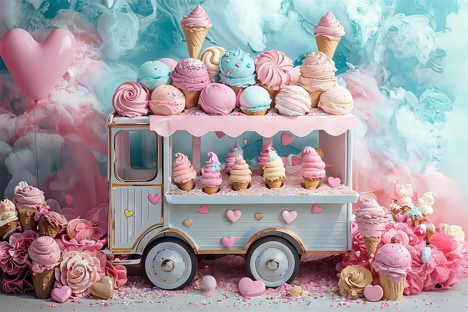 Newborn Backdrop Pastel Ice Cream Truck Sweets Kids Photo Backdrop UK MRR9-14