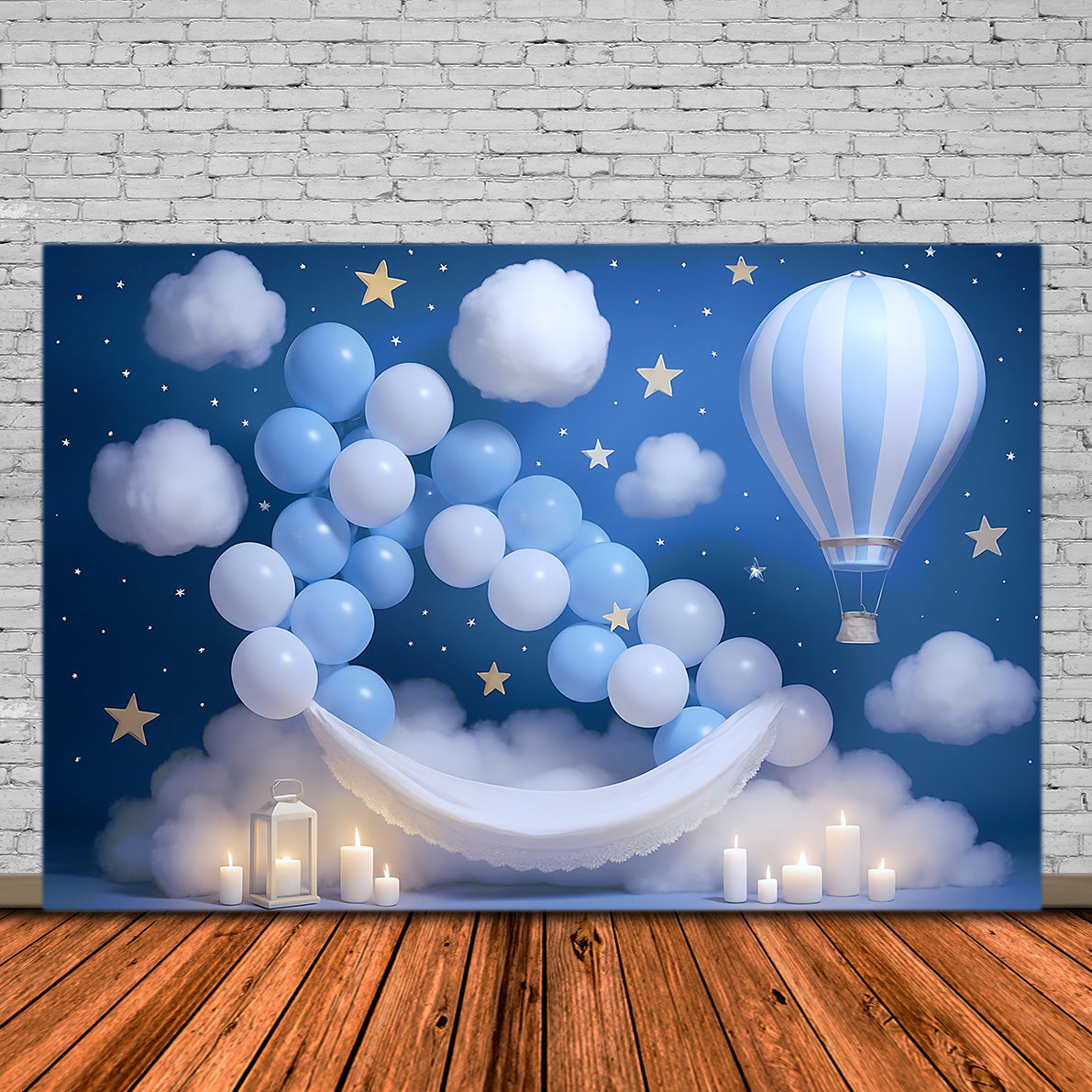 Stars Backdrop Blue Sky Balloon Clouds Newborn Photoshoot Backdrop UK MRR9-15