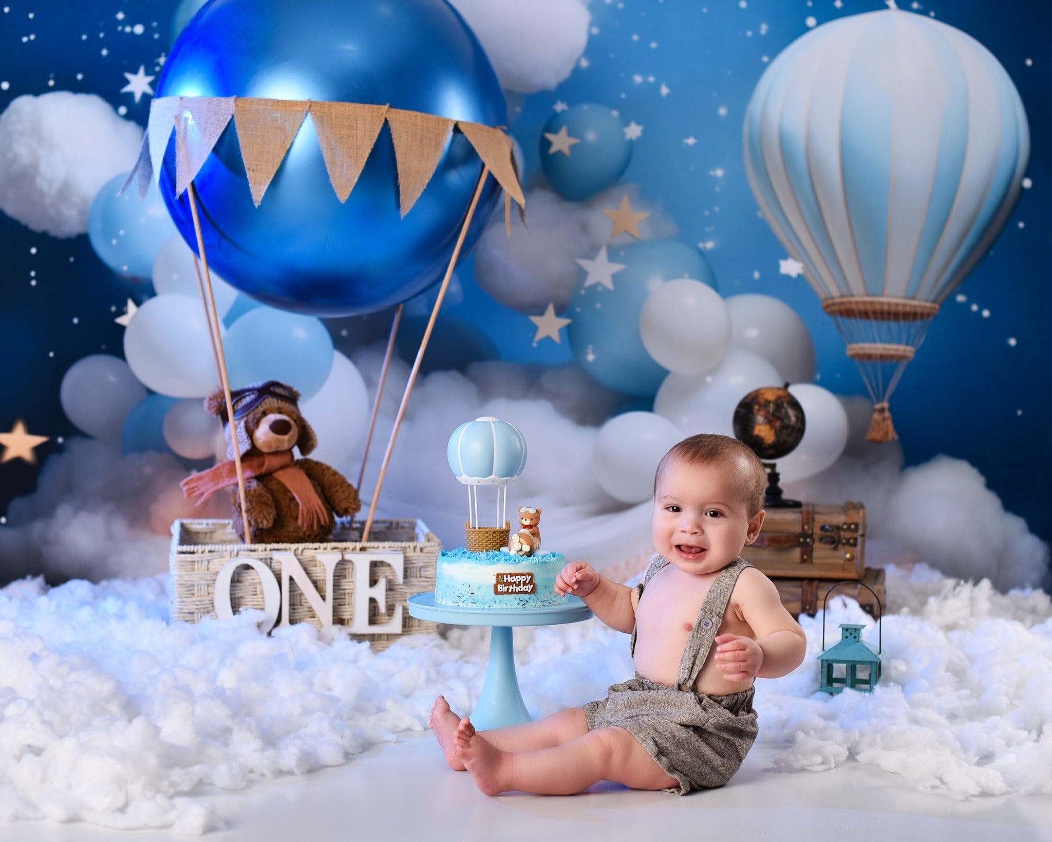 Stars Backdrop Blue Sky Balloon Clouds Newborn Photoshoot Backdrop UK MRR9-15