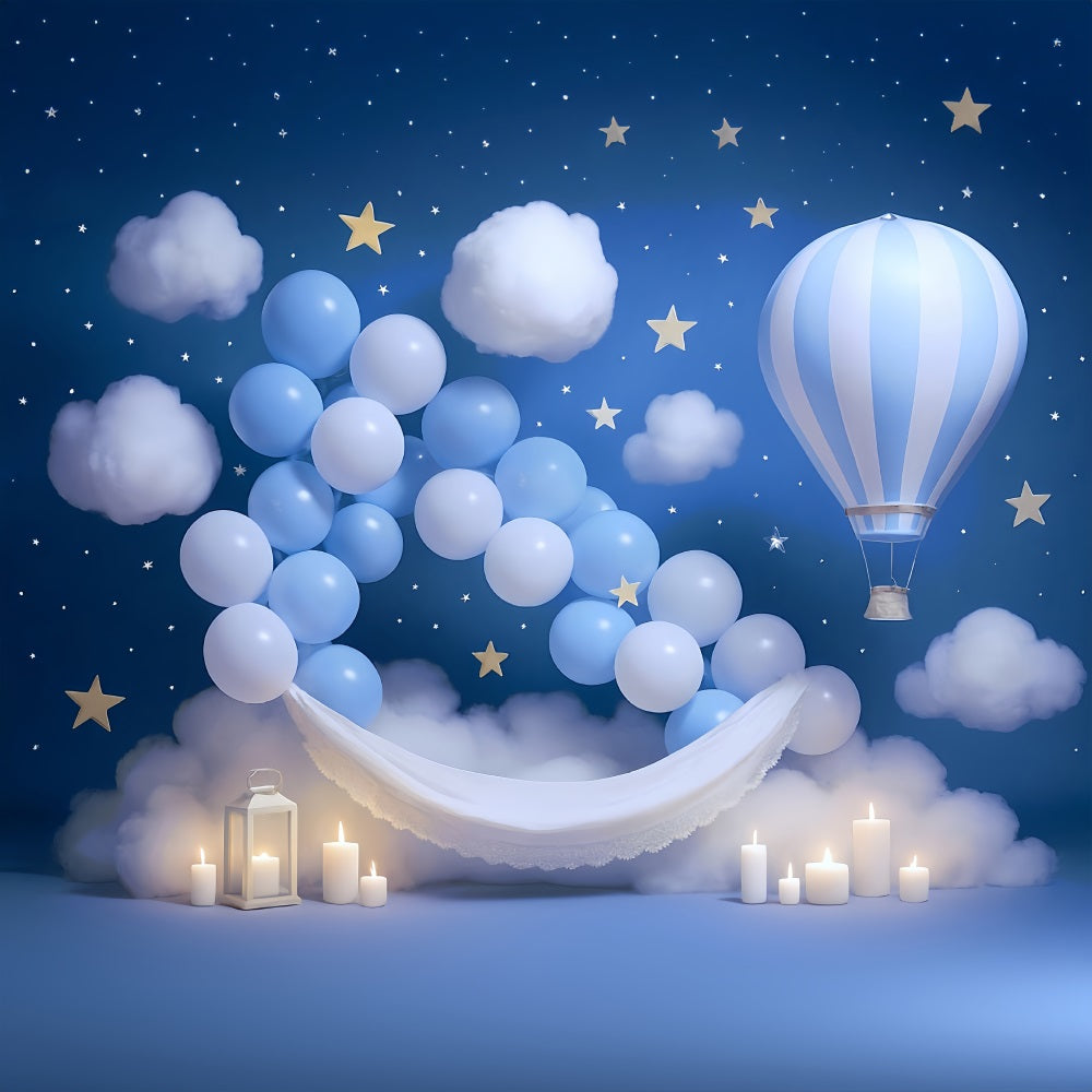 Stars Backdrop Blue Sky Balloon Clouds Newborn Photoshoot Backdrop UK MRR9-15