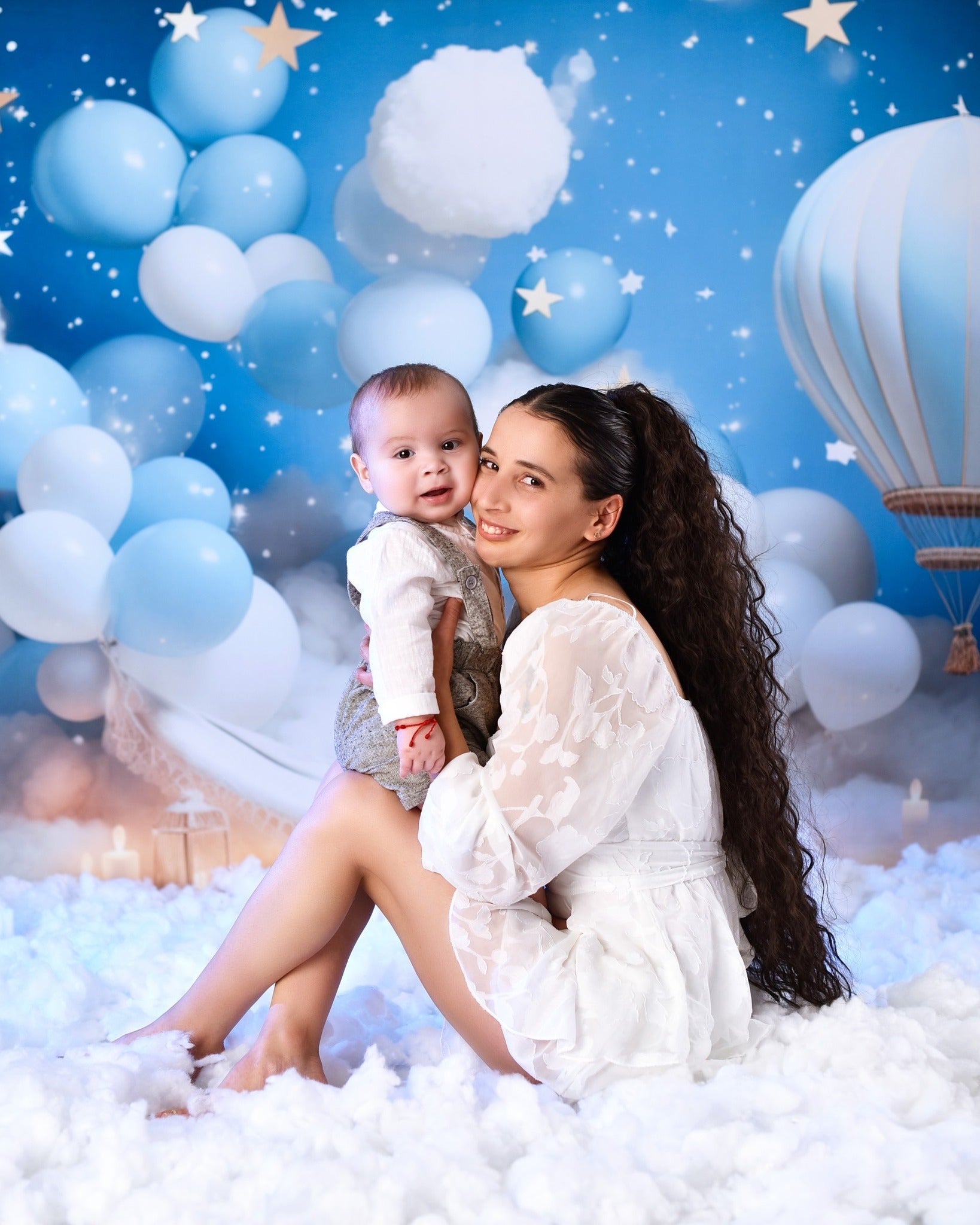 Stars Backdrop Blue Sky Balloon Clouds Newborn Photoshoot Backdrop UK MRR9-15