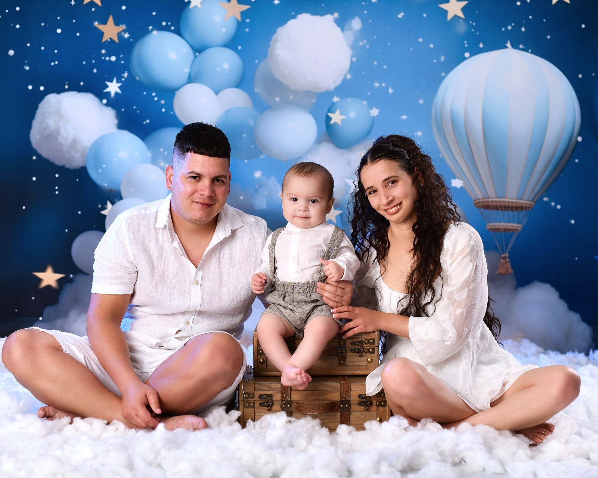 Stars Backdrop Blue Sky Balloon Clouds Newborn Photoshoot Backdrop UK MRR9-15