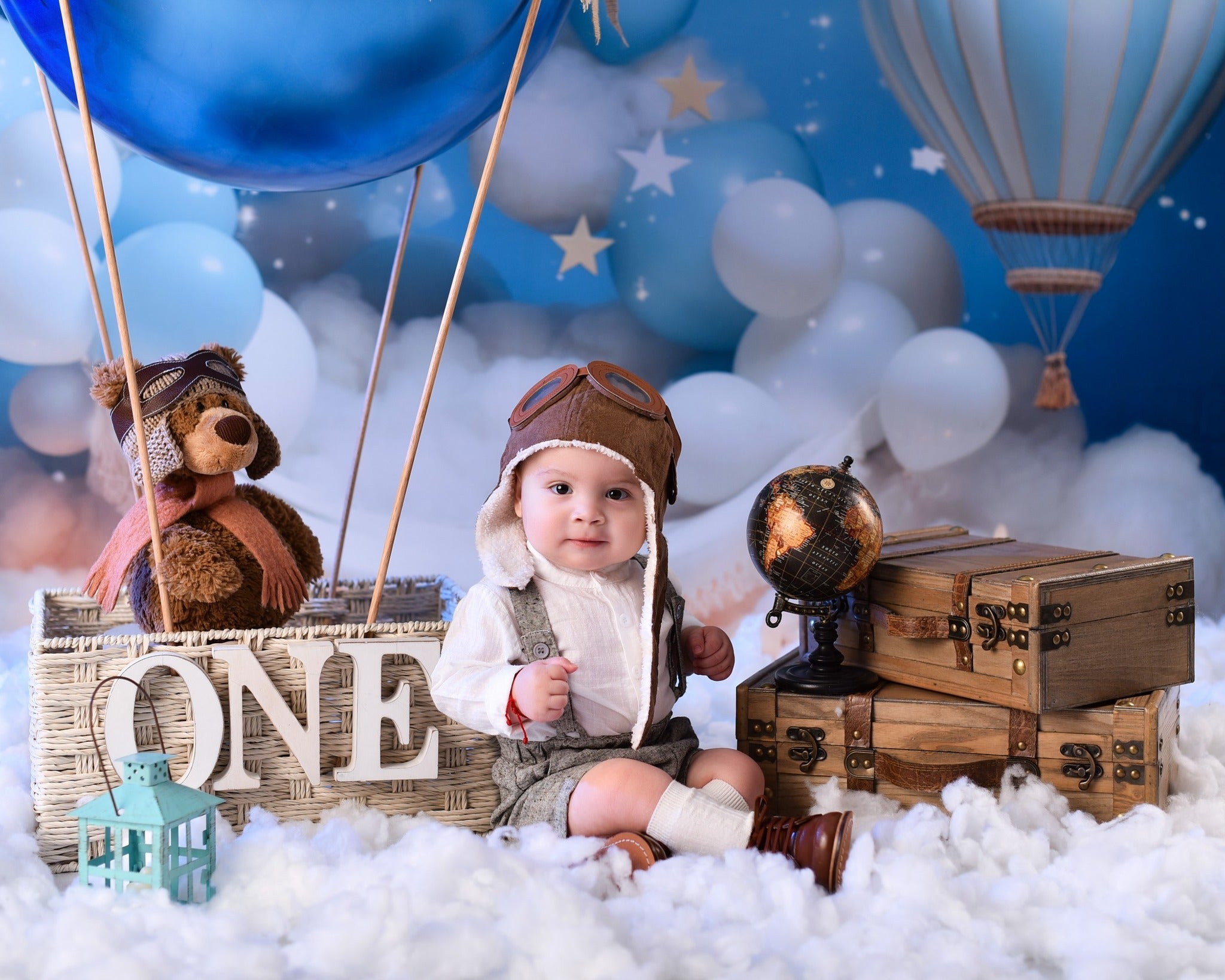 Stars Backdrop Blue Sky Balloon Clouds Newborn Photoshoot Backdrop UK MRR9-15
