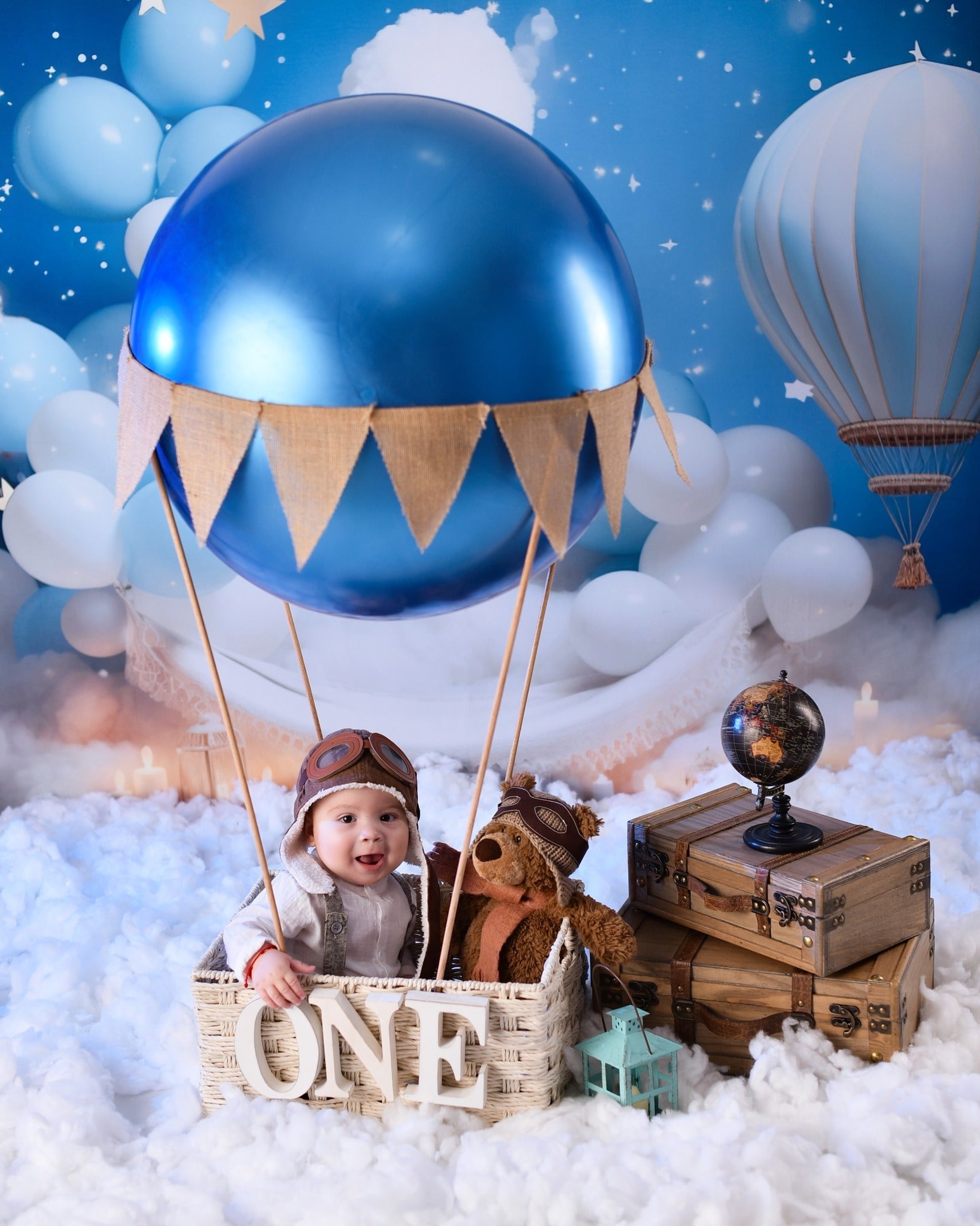 Stars Backdrop Blue Sky Balloon Clouds Newborn Photoshoot Backdrop UK MRR9-15