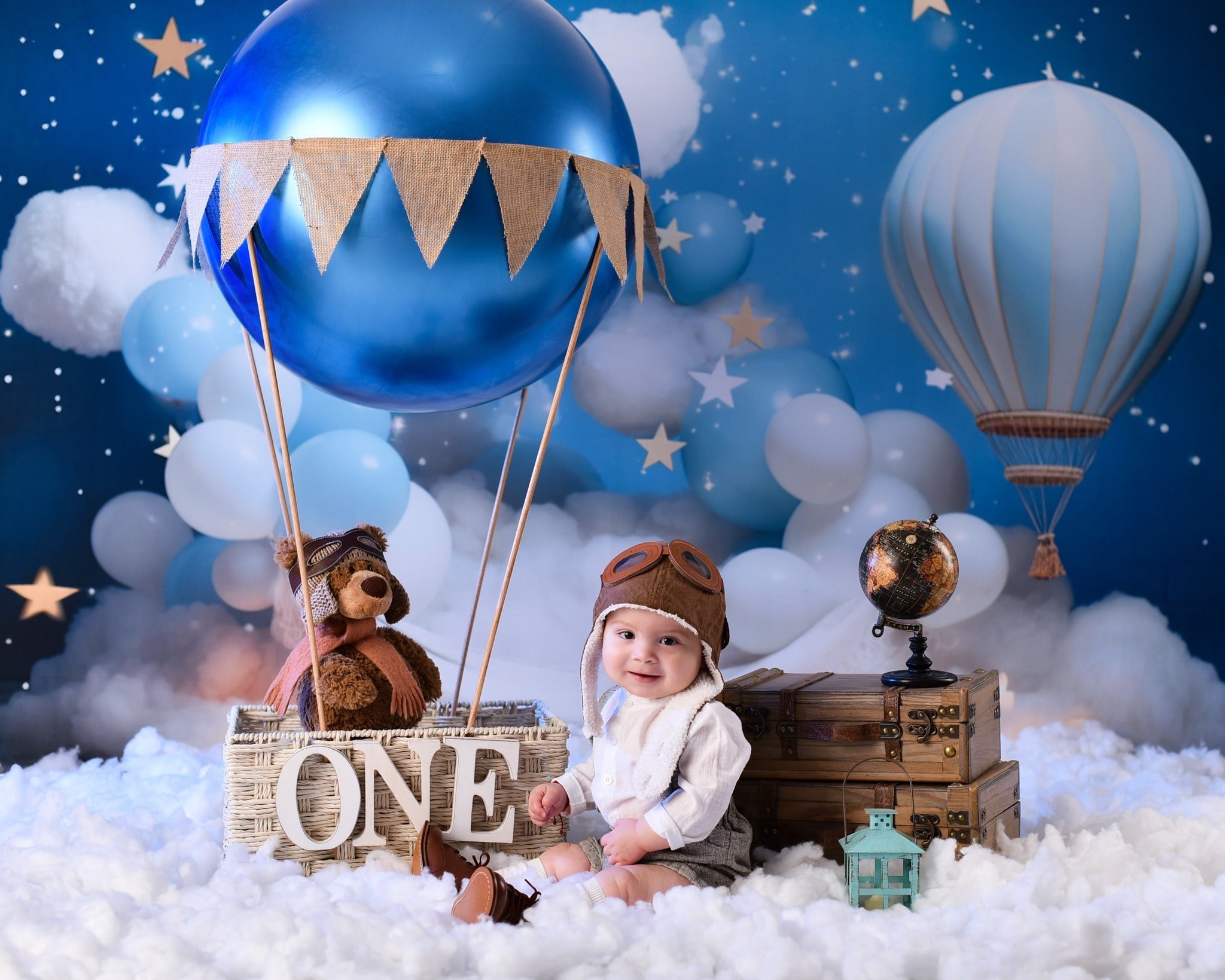 Stars Backdrop Blue Sky Balloon Clouds Newborn Photoshoot Backdrop UK MRR9-15