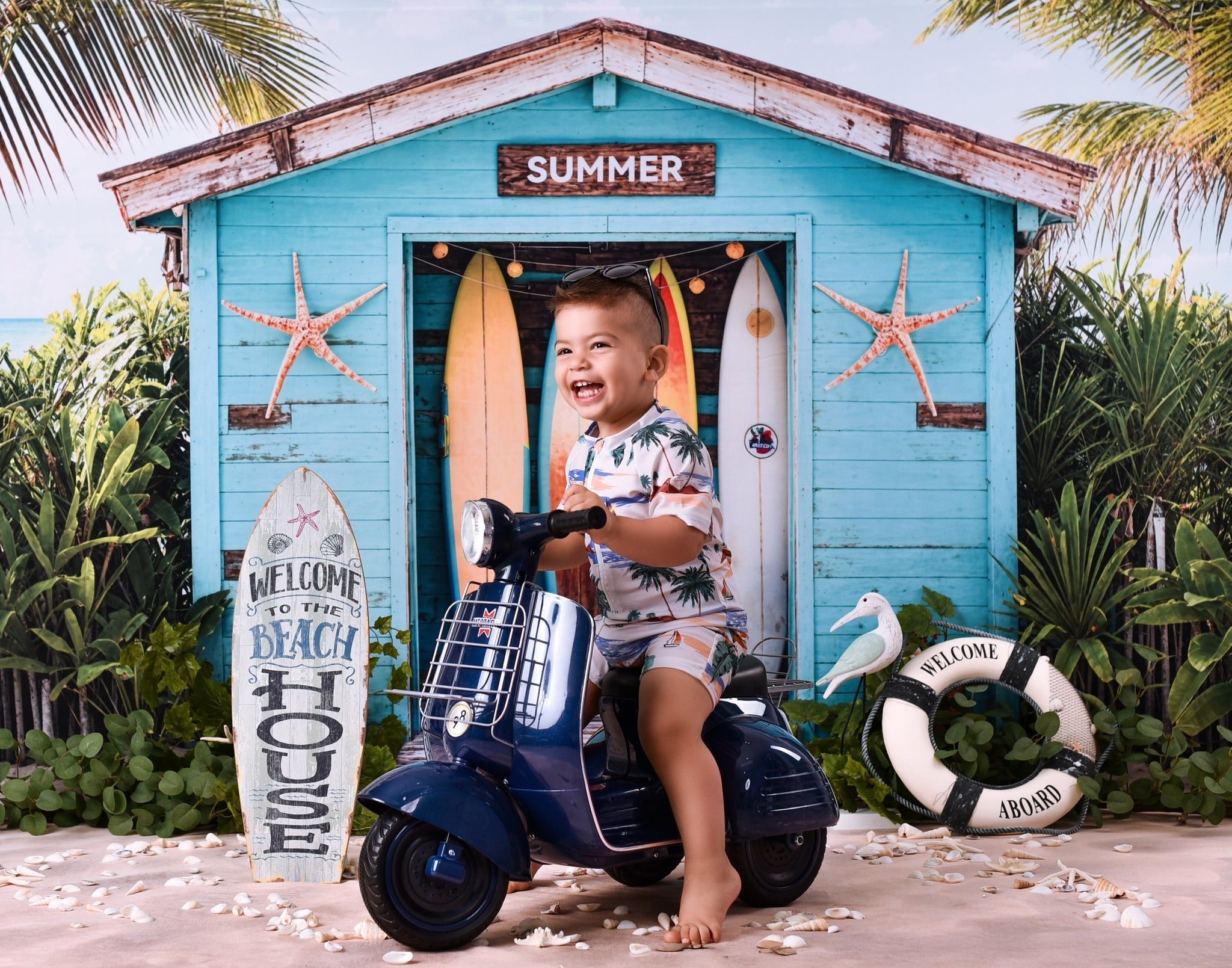 Beach Backdrop Surfboards Tropical Beach Hut Summer Backdrop UK MRR9-17