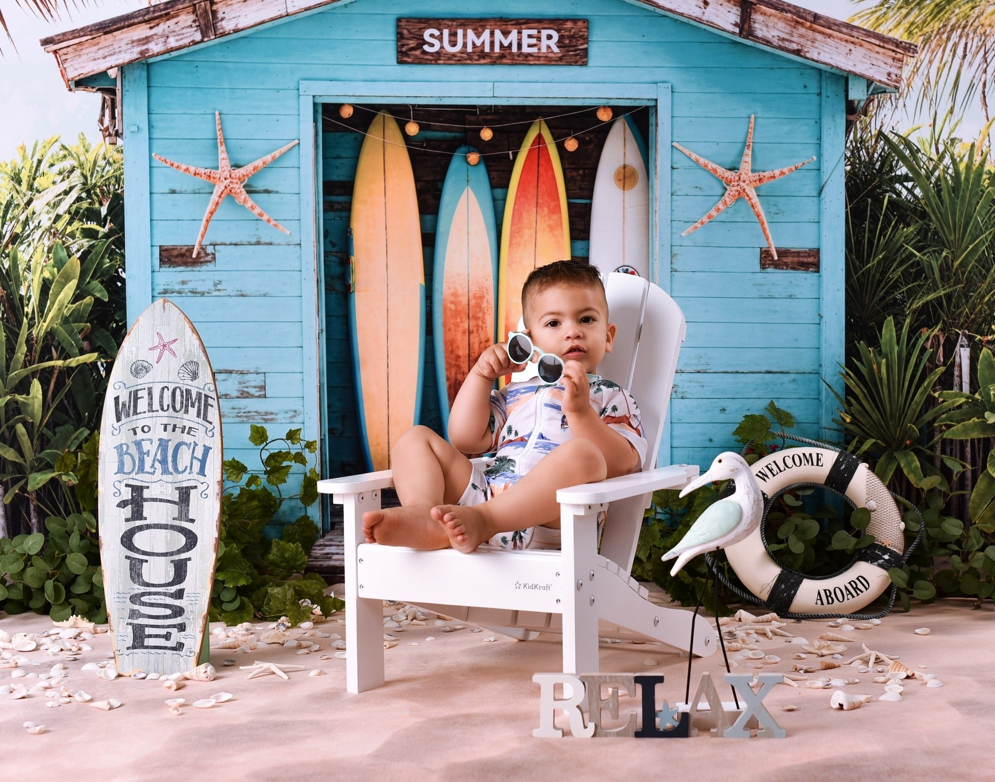 Beach Backdrop Surfboards Tropical Beach Hut Summer Backdrop UK MRR9-17