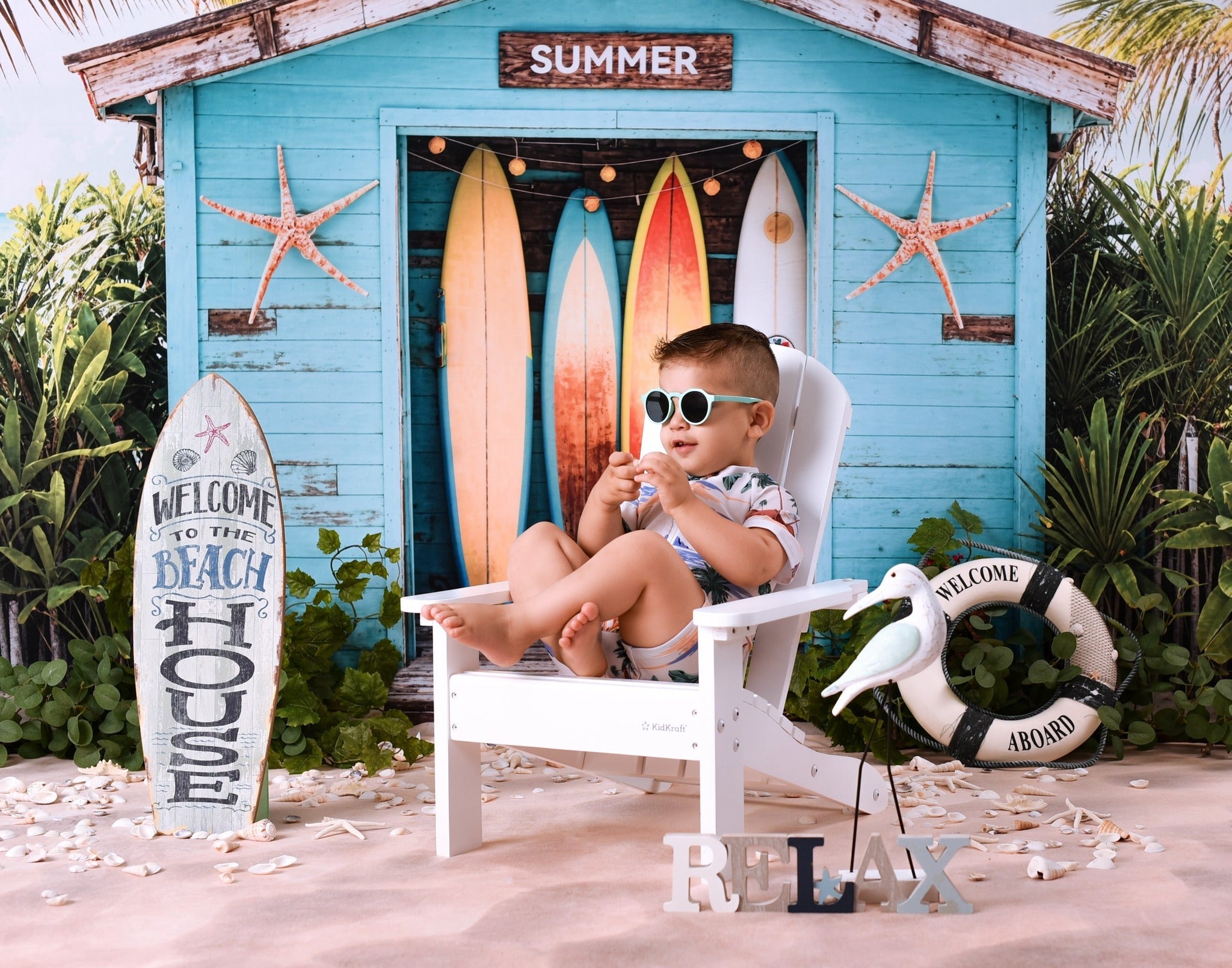 Beach Backdrop Surfboards Tropical Beach Hut Summer Backdrop UK MRR9-17