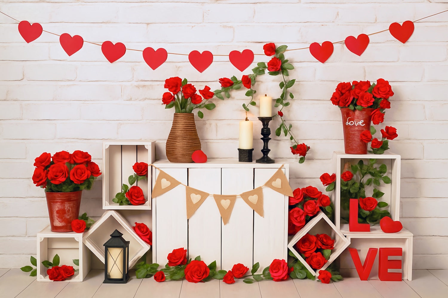 Valentine Backdrops Red Roses Hearts Love Decor Valentine's Day Backdrop UK MRR9-2