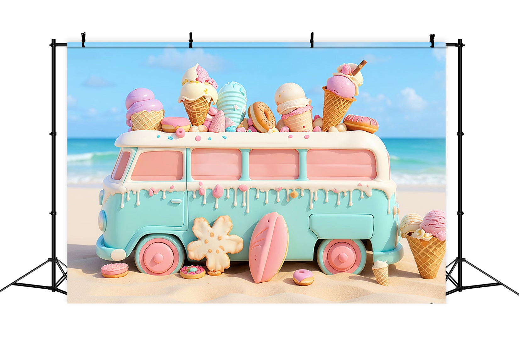 Newborn Photo Backdrop Candy Pastel Ice Cream Van Children Backdrops UK MRR9-20