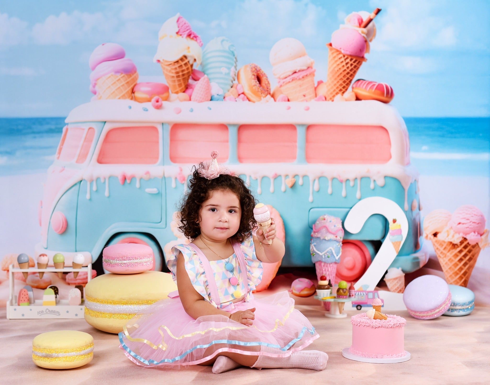 Newborn Photo Backdrop Candy Pastel Ice Cream Van Children Backdrops UK MRR9-20