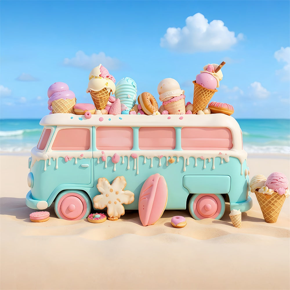 Newborn Photo Backdrop Candy Pastel Ice Cream Van Children Backdrops UK MRR9-20