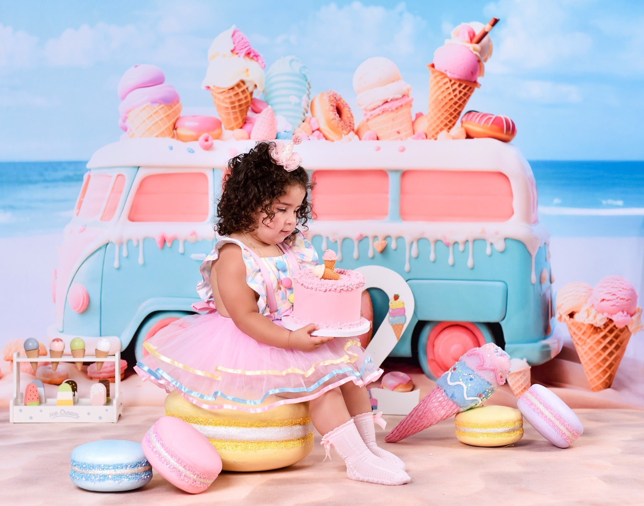 Newborn Photo Backdrop Candy Pastel Ice Cream Van Children Backdrops UK MRR9-20
