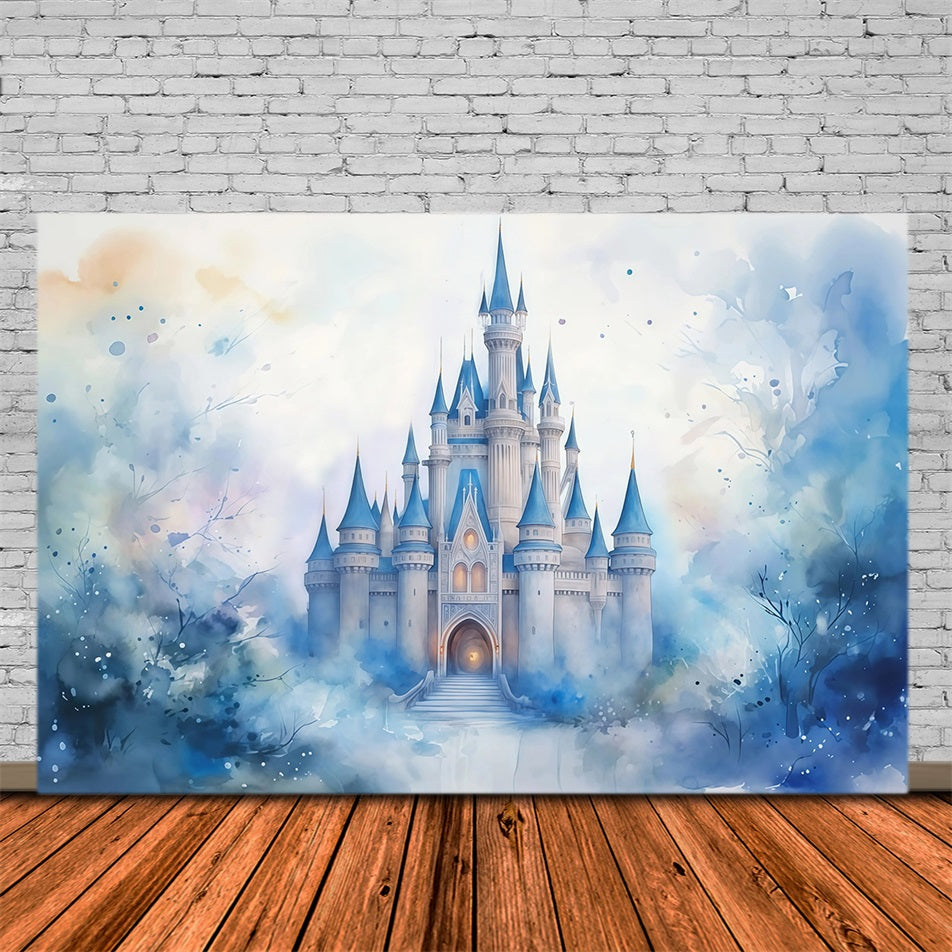 Castle Photo Backdrop Blue Towers Fairytale Castle Newborn Backdrop UK MRR9-23