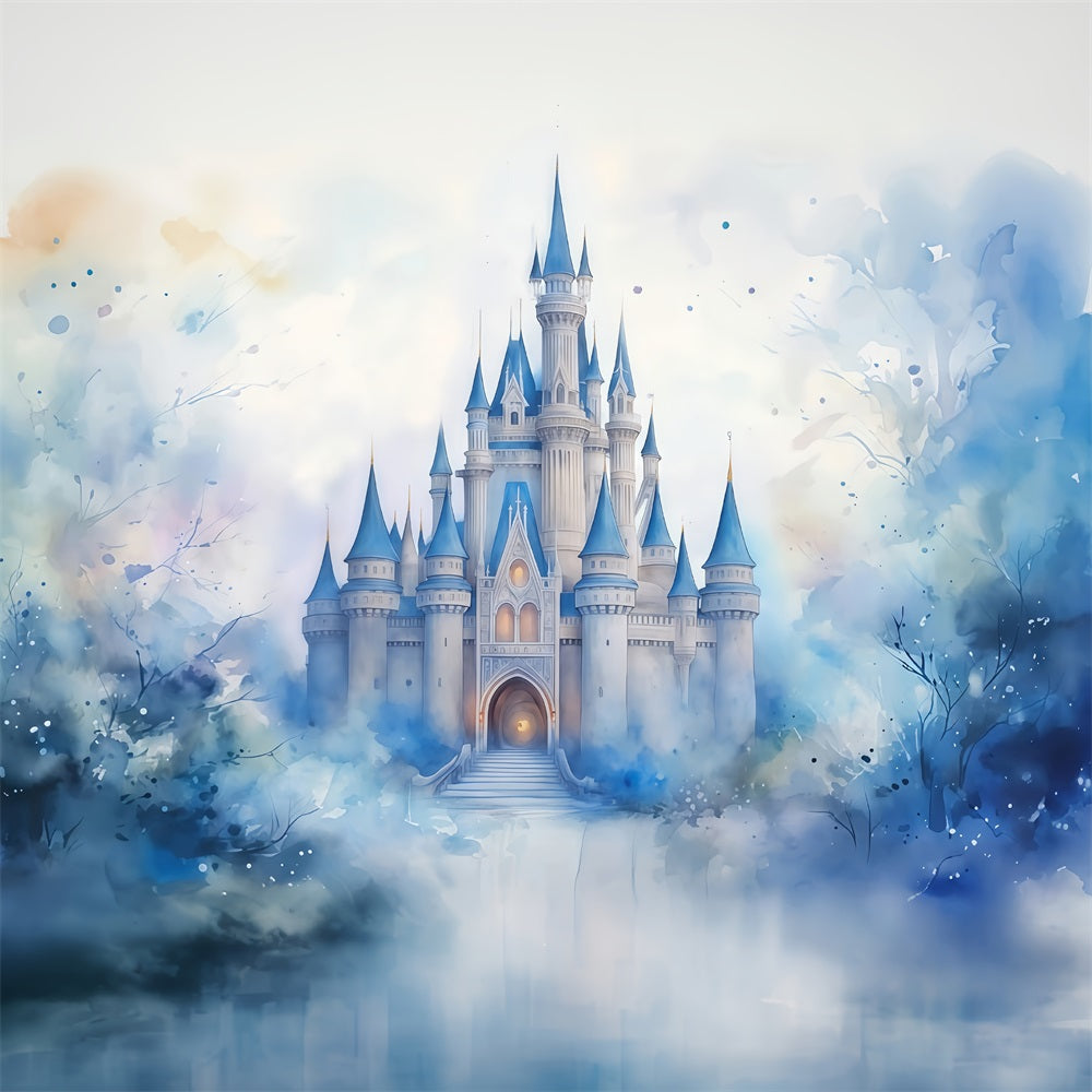 Castle Photo Backdrop Blue Towers Fairytale Castle Newborn Backdrop UK MRR9-23