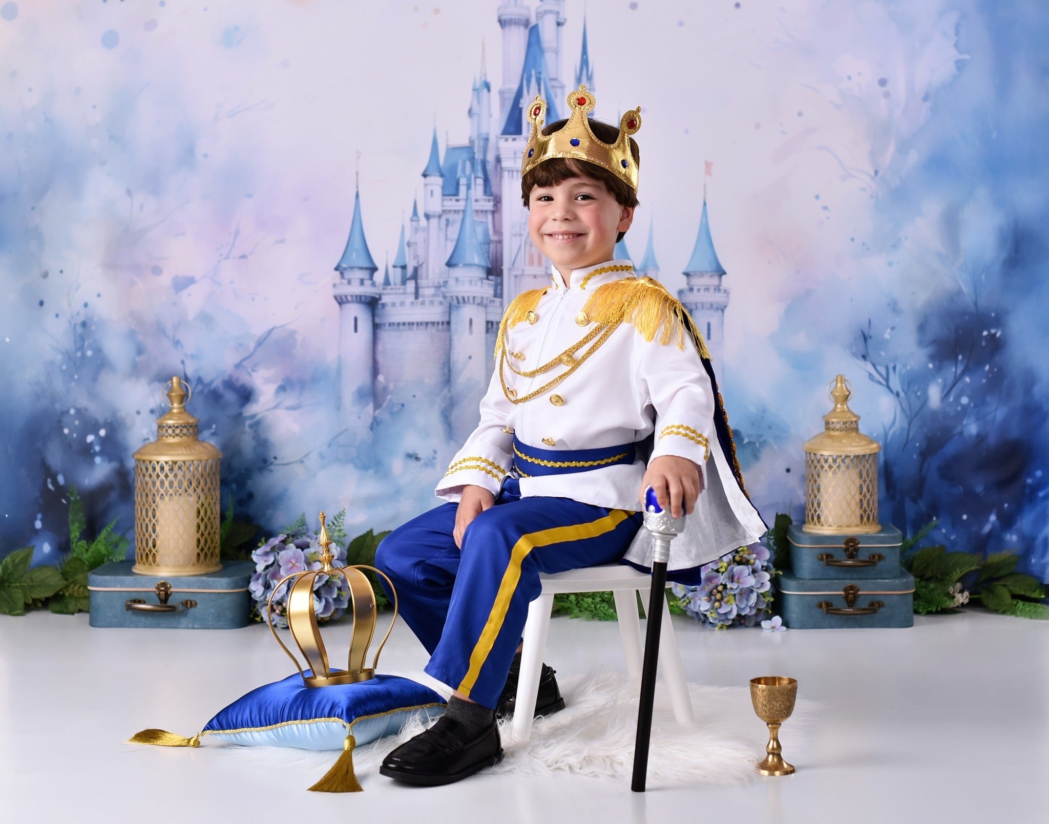 Castle Photo Backdrop Blue Towers Fairytale Castle Newborn Backdrop UK MRR9-23