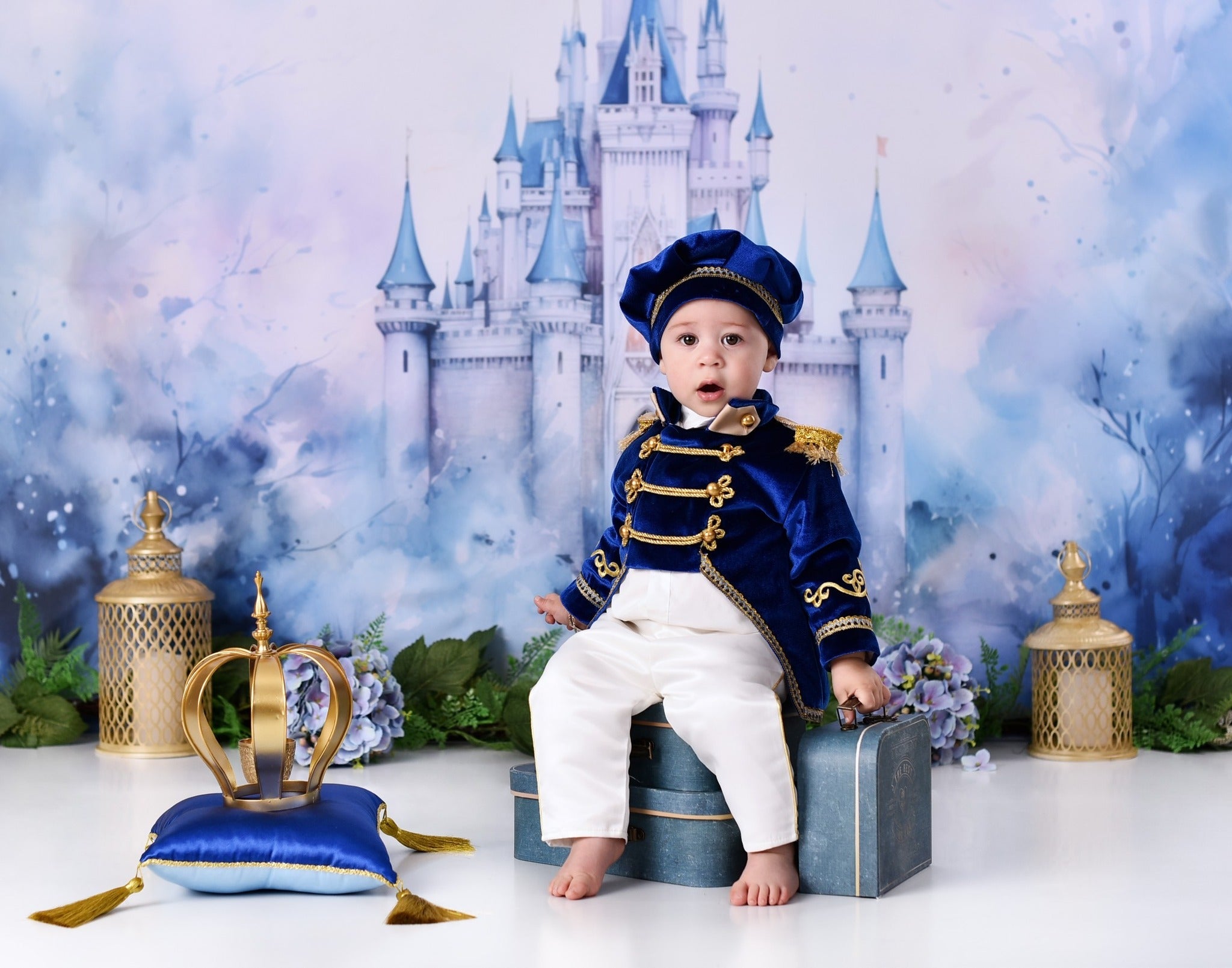 Castle Photo Backdrop Blue Towers Fairytale Castle Newborn Backdrop UK MRR9-23