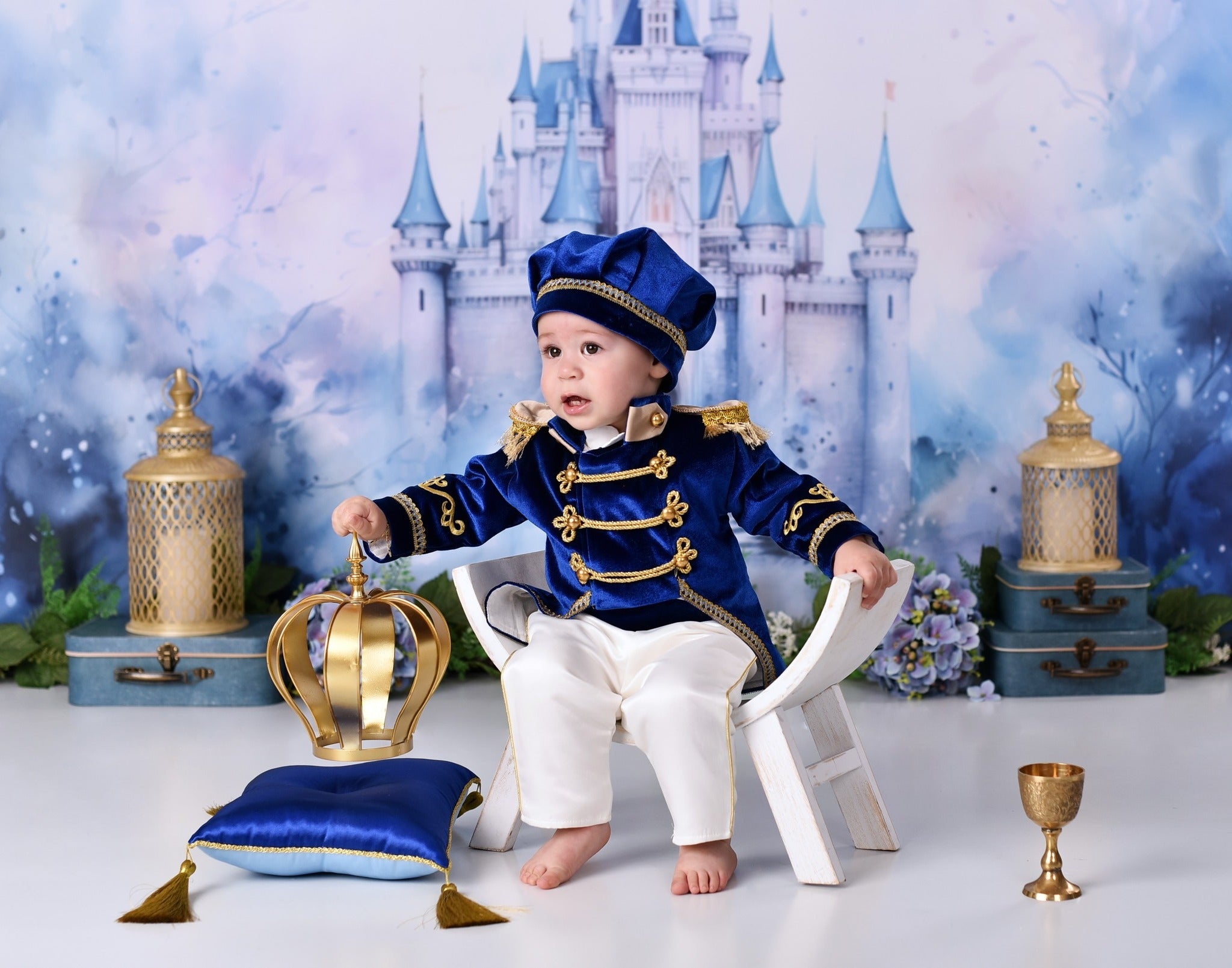 Castle Photo Backdrop Blue Towers Fairytale Castle Newborn Backdrop UK MRR9-23