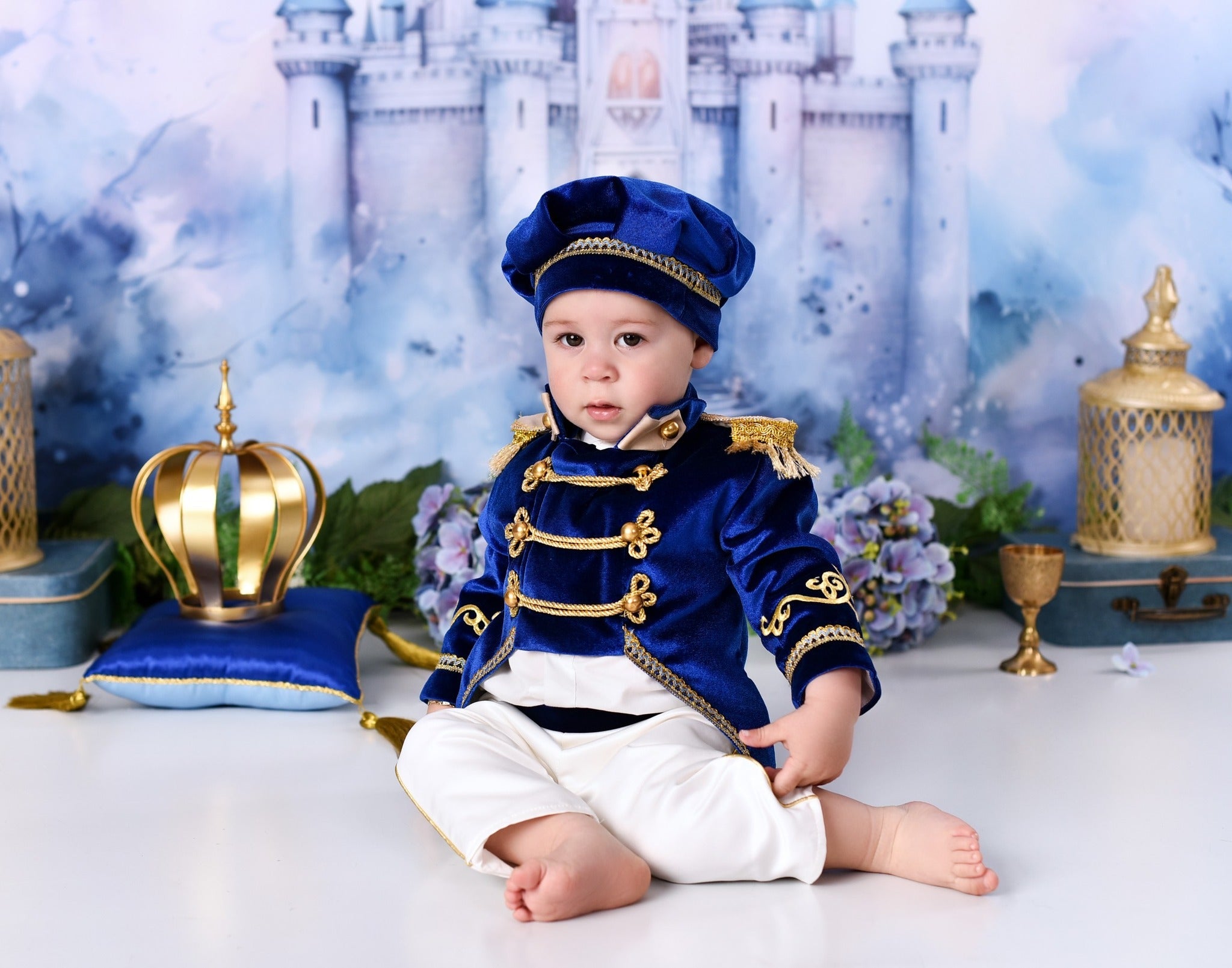 Castle Photo Backdrop Blue Towers Fairytale Castle Newborn Backdrop UK MRR9-23