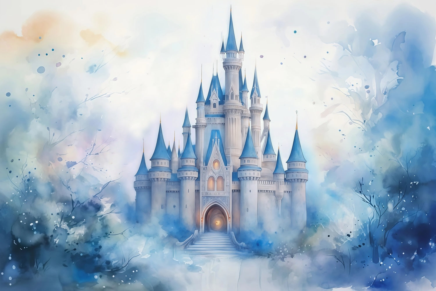 Castle Photo Backdrop Blue Towers Fairytale Castle Newborn Backdrop UK MRR9-23