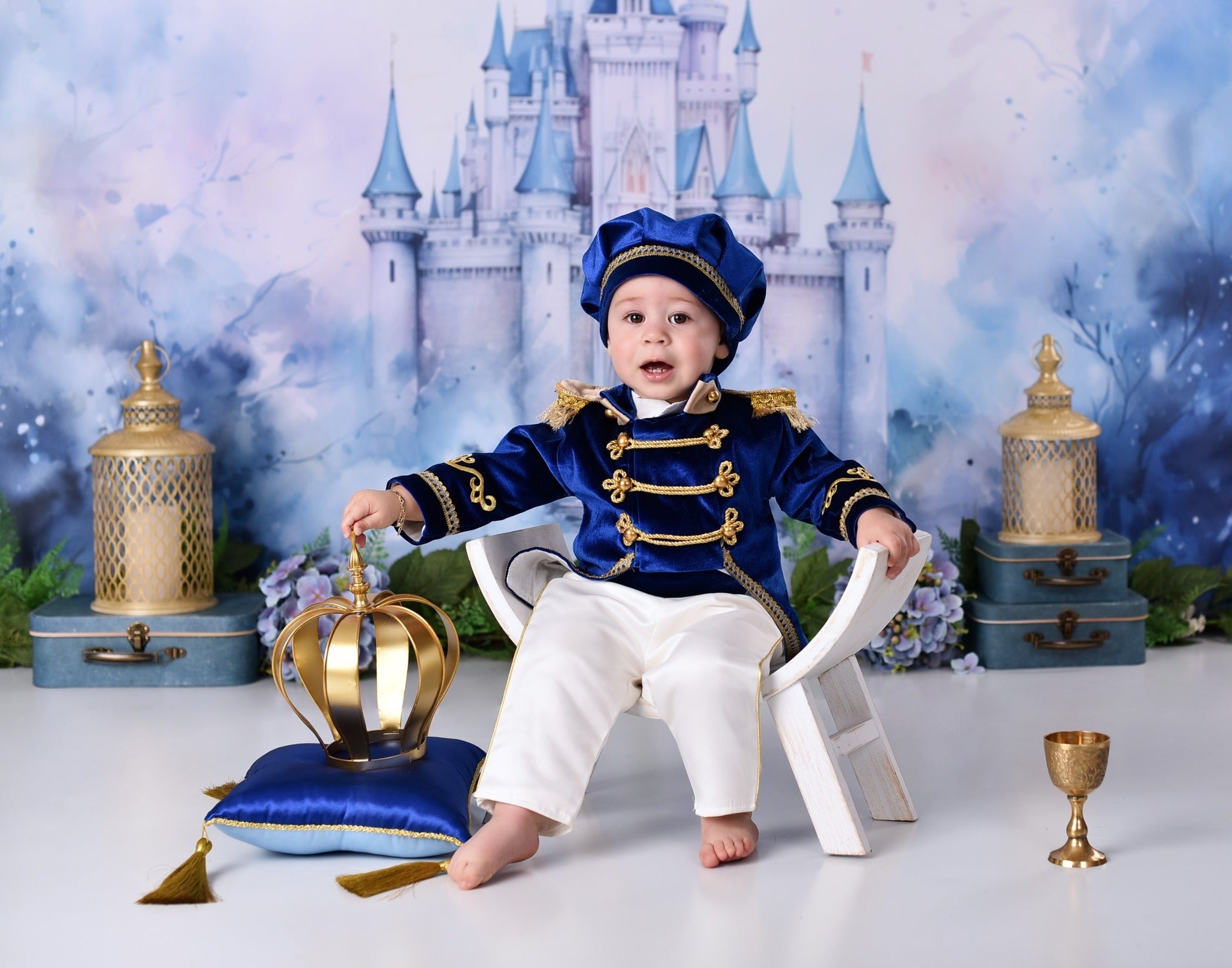 Castle Photo Backdrop Blue Towers Fairytale Castle Newborn Backdrop UK MRR9-23