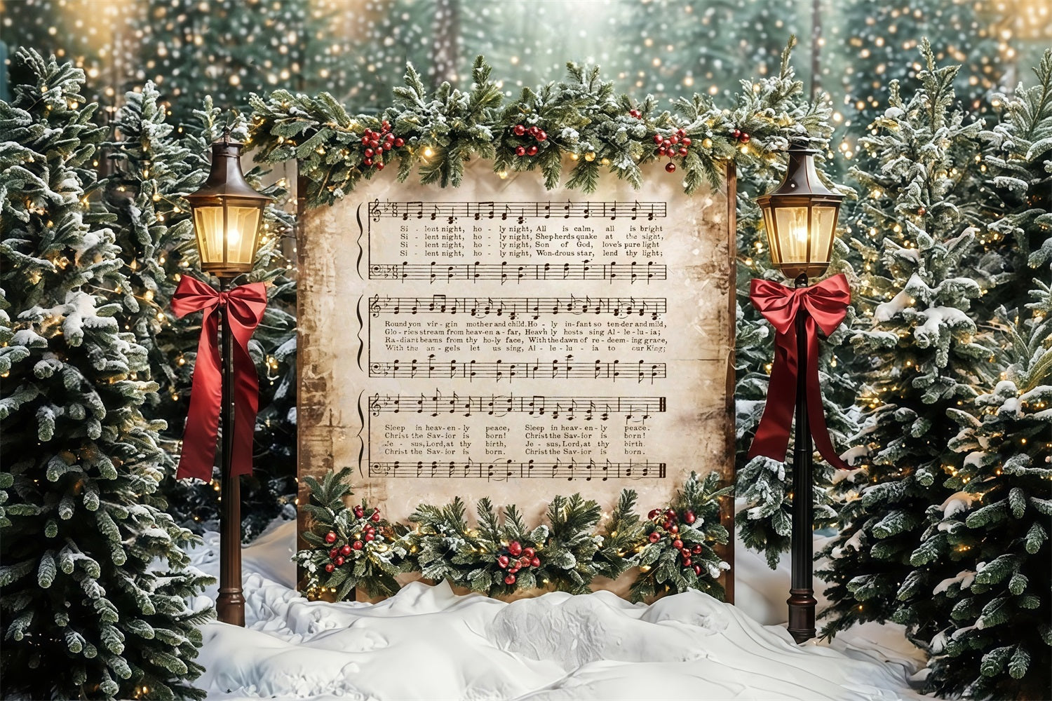 Joy To The World Backdrop Snowy Christmas Carol Music Christmas Backdrop UK MRR9-24