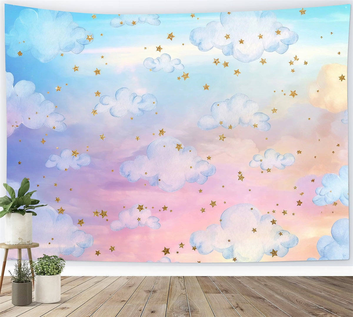 Clouds Backdrop Rainbow Clouds Golden Stars Cloudy Sky Backdrop UK MRR9-28
