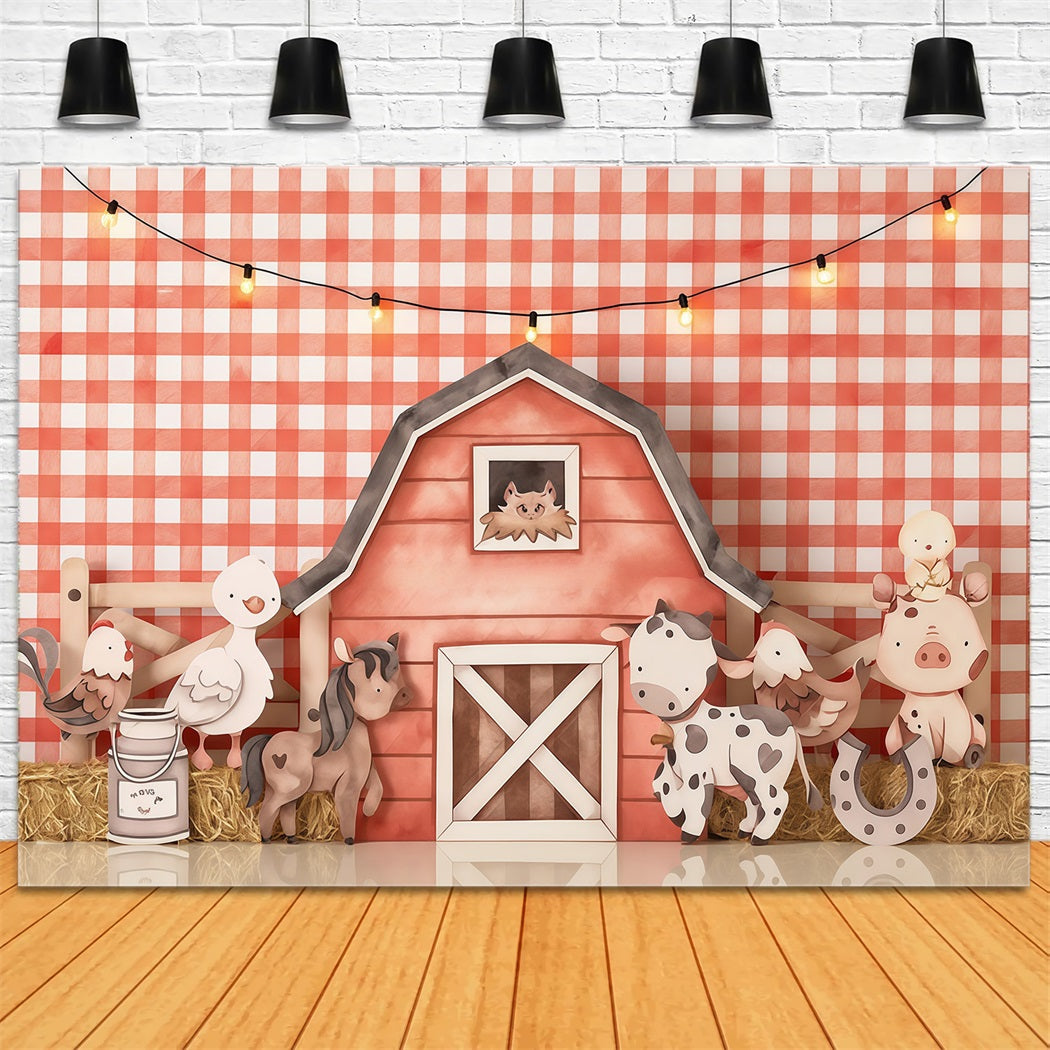 Kids Photo Backdrop Cartoon Farm Animals Barn Newborn Backdrop UK MRR9-31