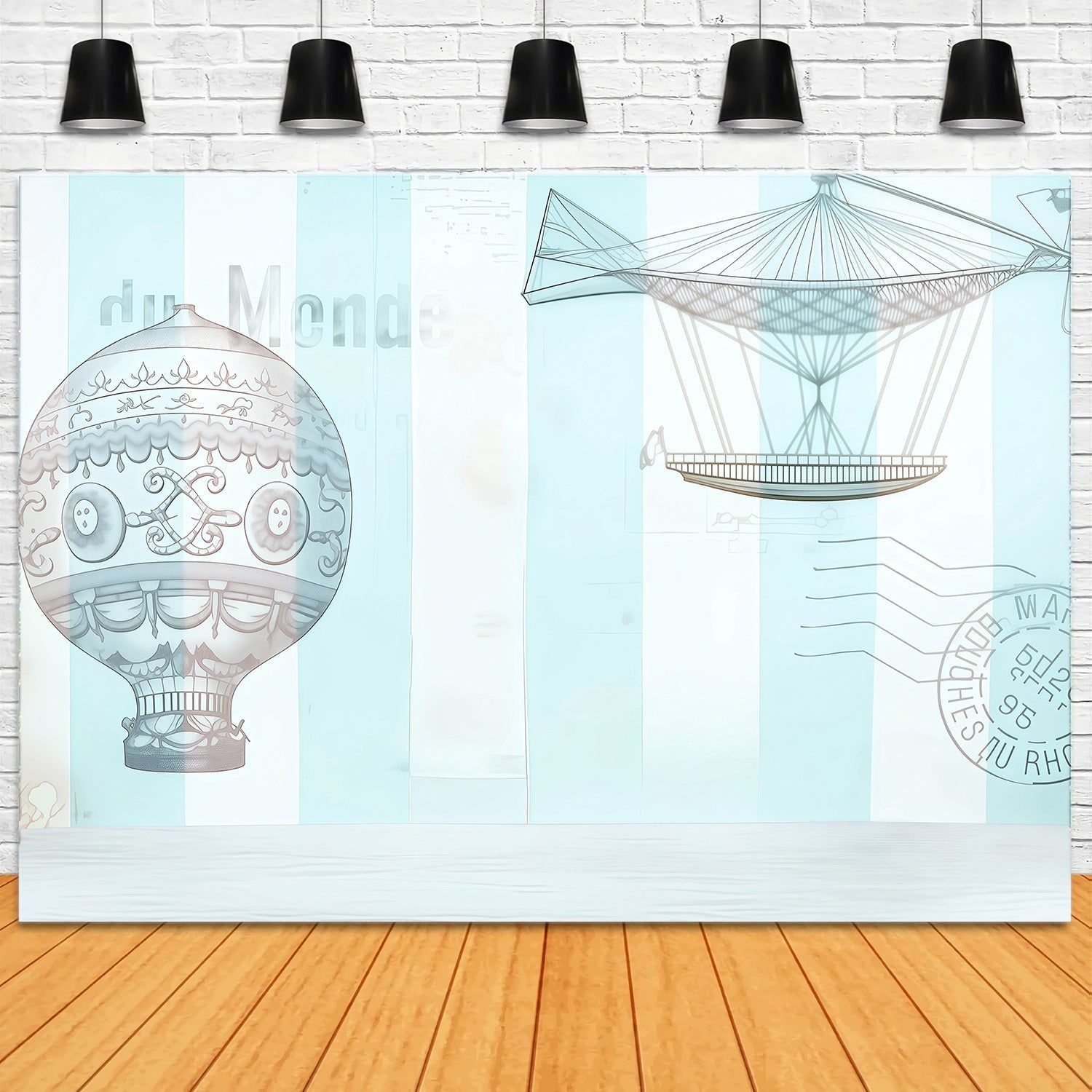 Newborn Backdrop Vintage Hot Air Balloon Illustration Kids Photo Backdrop UK MRR9-37