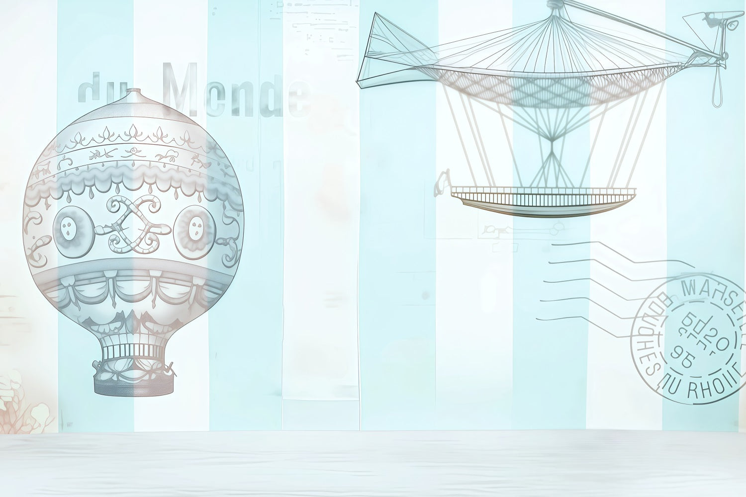 Newborn Backdrop Vintage Hot Air Balloon Illustration Kids Photo Backdrop UK MRR9-37