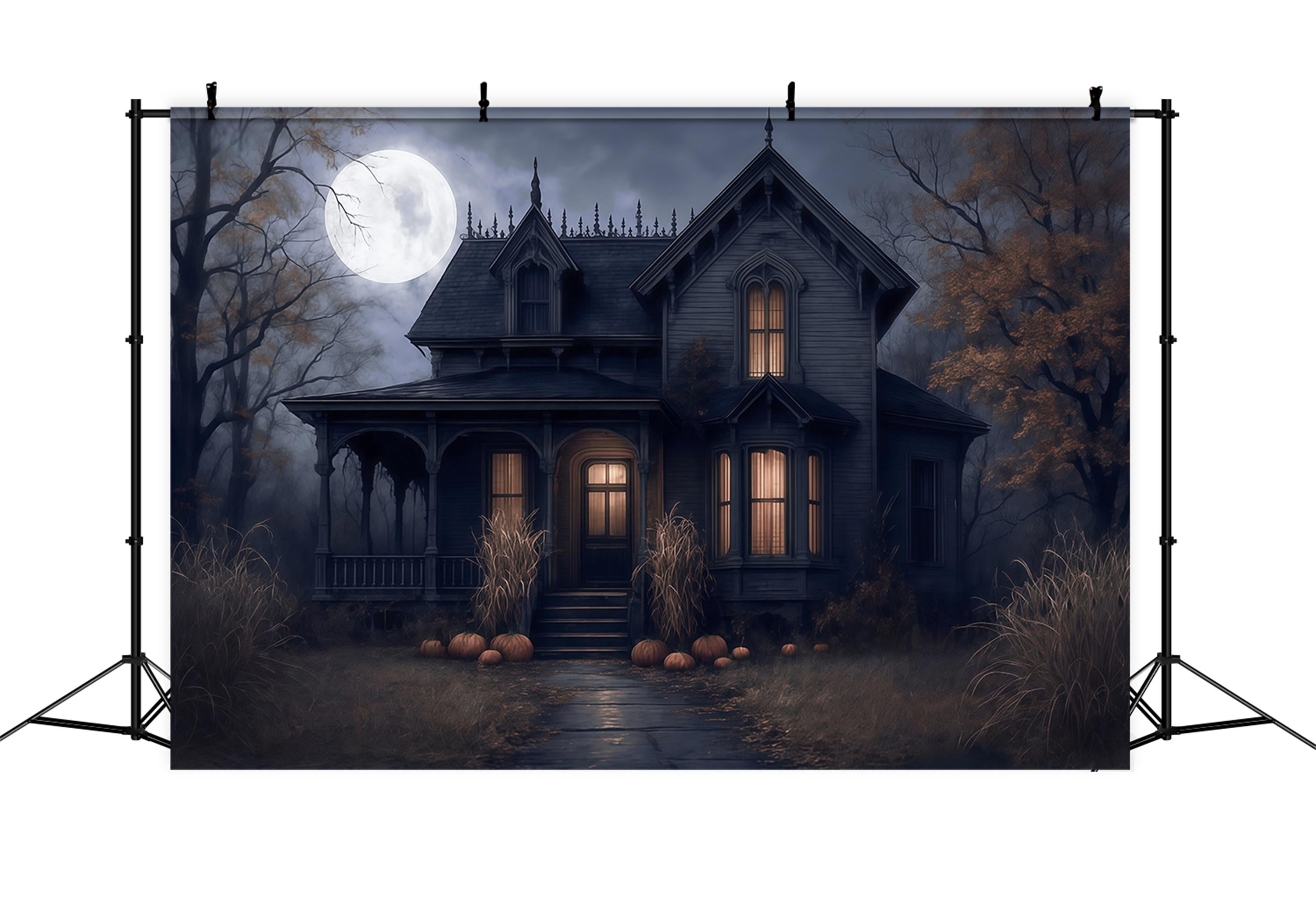 Halloween Backdrop Haunted House Full Moon Night Spooky Halloween Backdrop UK MRR9-38
