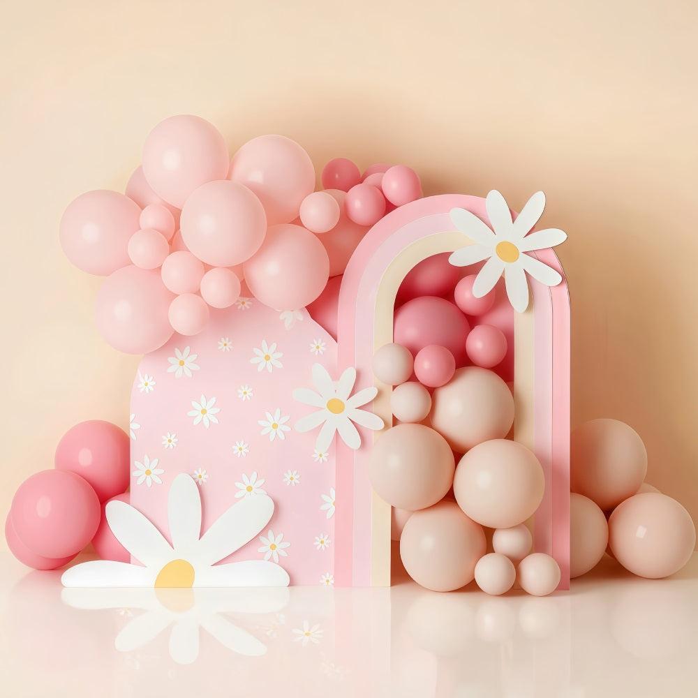 Cake Smash Backdrop Pink Daisy Balloon Rainbow Birthday Photo Backdrop UK MRR9-40