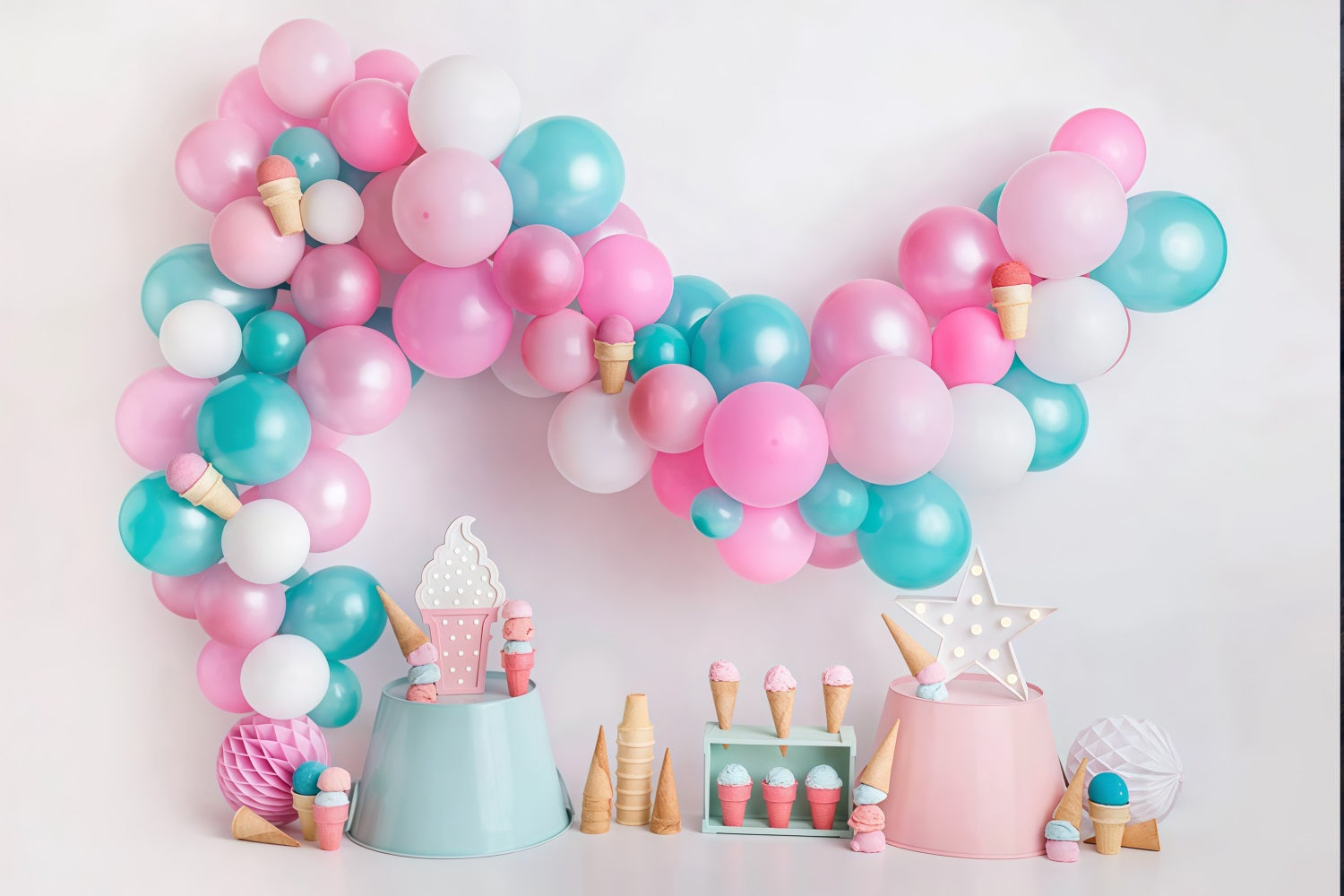Cake Smash Backdrop Candy Balloon Ice Cream Party Birthday Backdrop UK MRR9-42