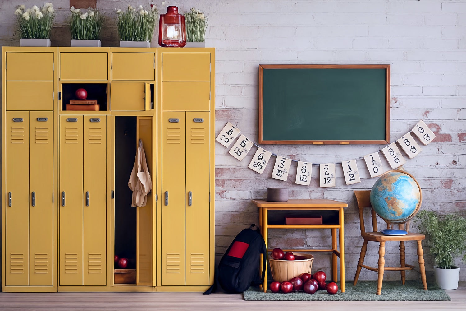 Back To School Photo Backdrop Yellow Locker Classroom School Backdrop UK MRR9-43