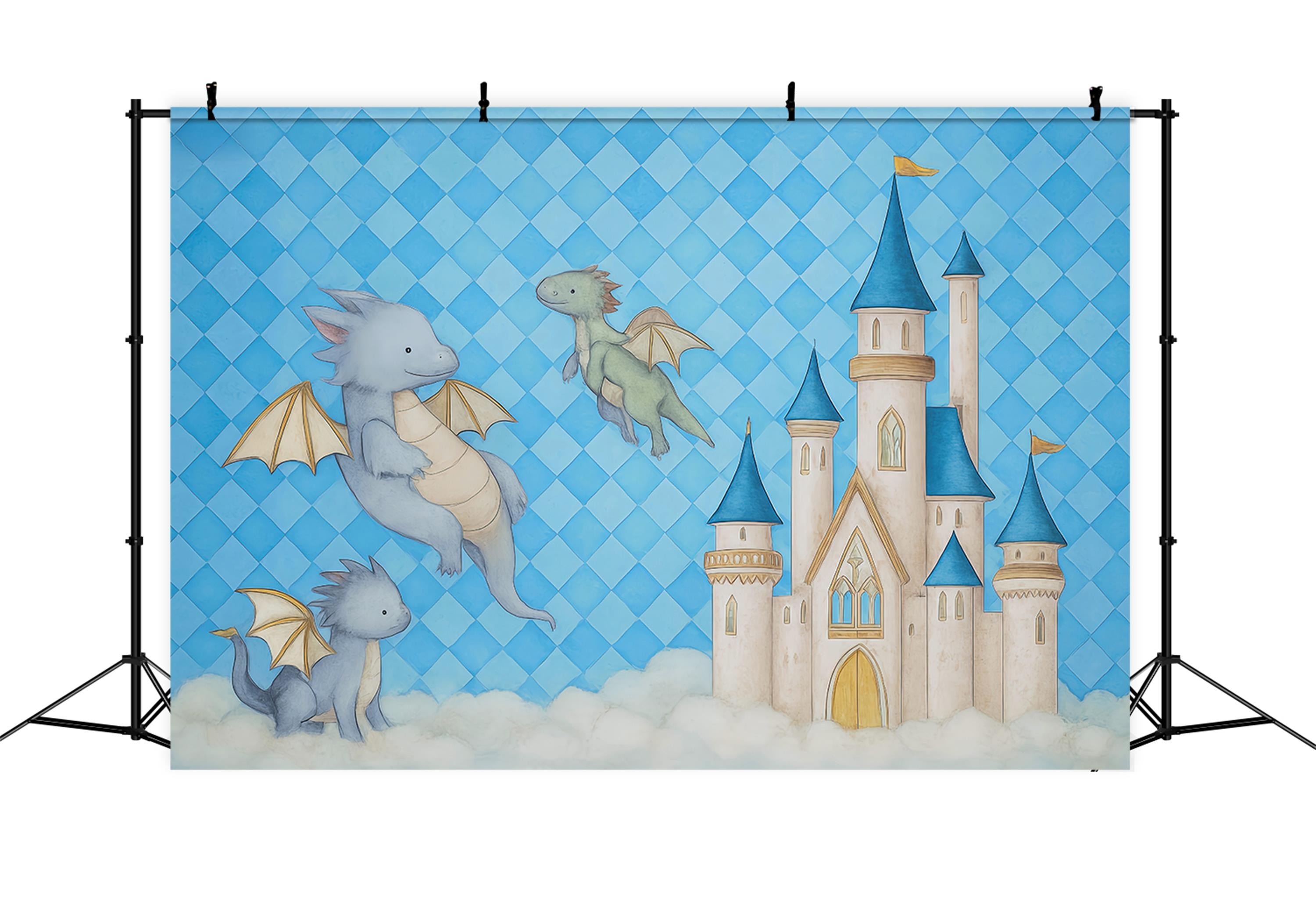 Castle Backdrop Flying Dragons Blue Castle Clouds Newborn Photography Backdrop UK MRR9-44