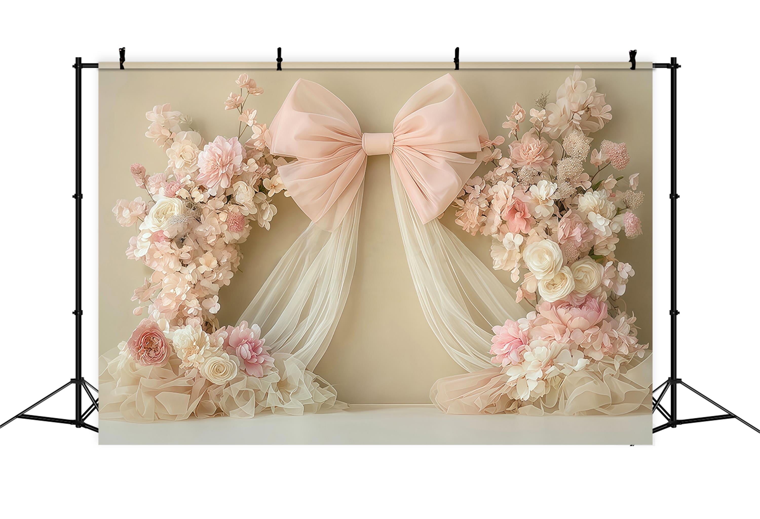 Newborn Photoshoot Backdrop Blush Bow Floral Drapery Arrangement Kids Backdrop UK MRR9-45