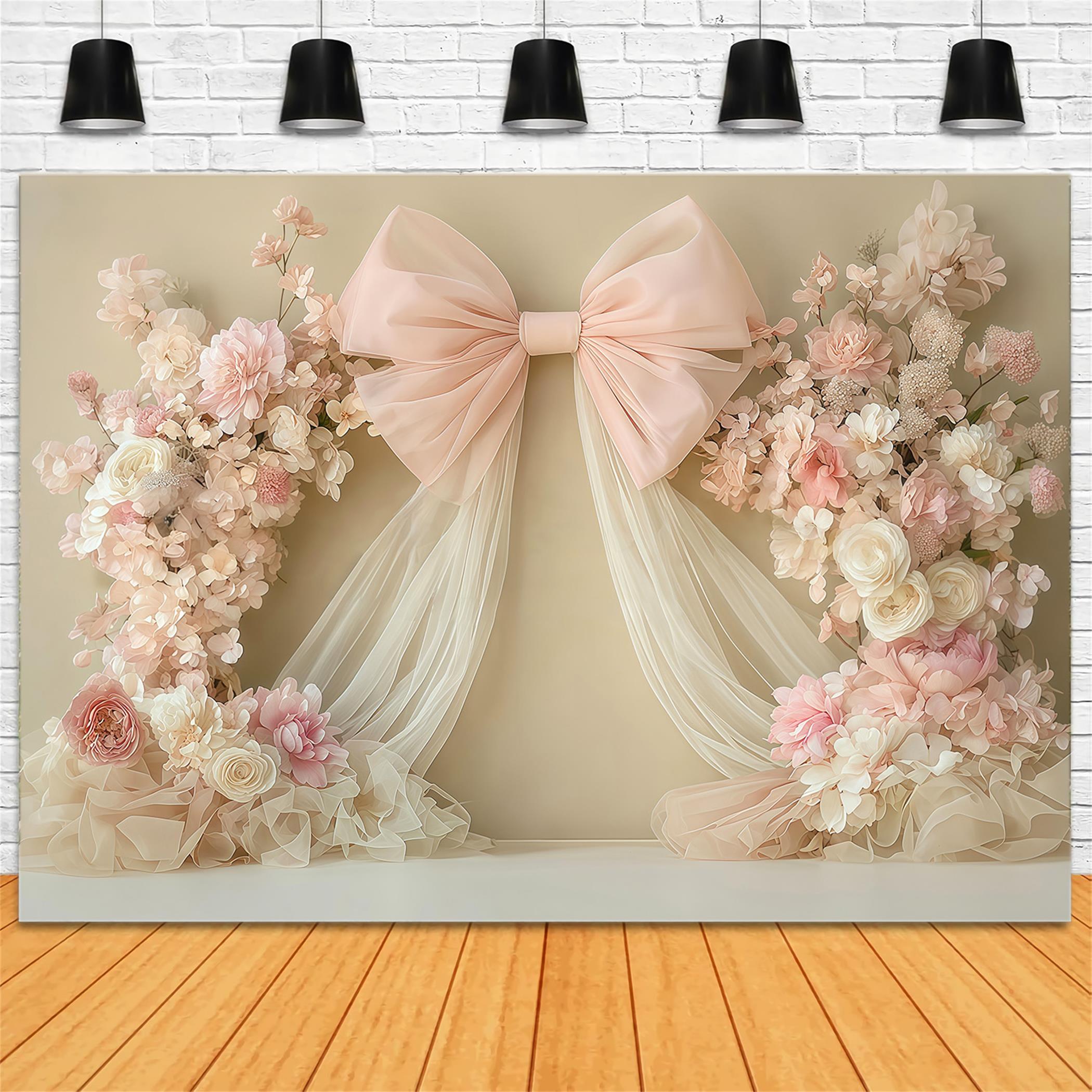 Newborn Photoshoot Backdrop Blush Bow Floral Drapery Arrangement Kids Backdrop UK MRR9-45