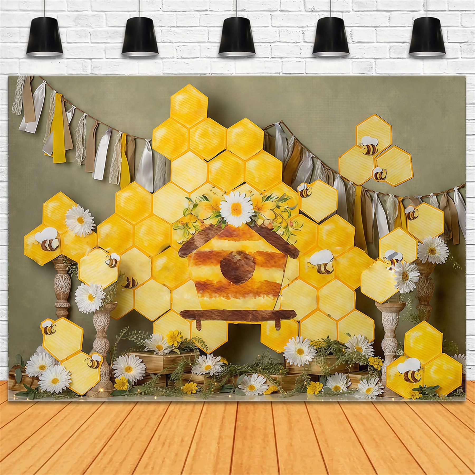 Kids Photo Backdrop Honeycomb Daisy Bee Cottage Display Children Backdrops UK MRR9-46