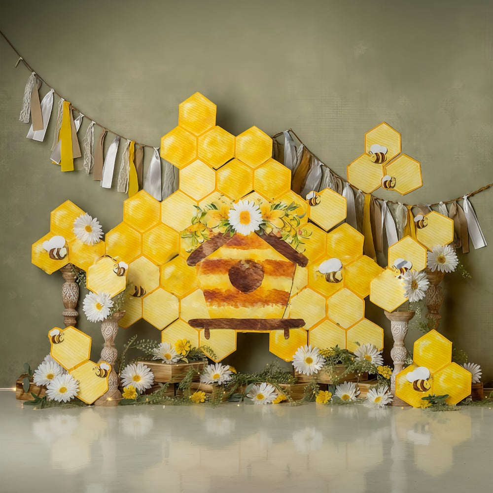 Kids Photo Backdrop Honeycomb Daisy Bee Cottage Display Children Backdrops UK MRR9-46