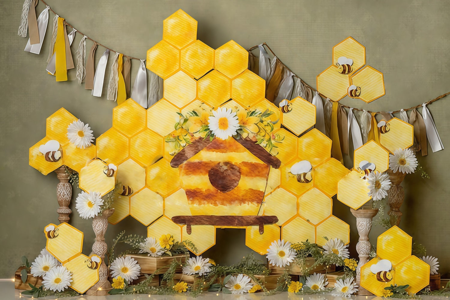 Kids Photo Backdrop Honeycomb Daisy Bee Cottage Display Children Backdrops UK MRR9-46