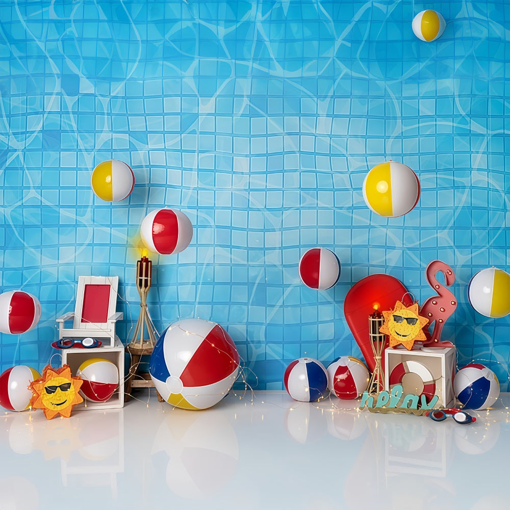 Children Backdrops Pool Tiles Beach Ball Summer Newborn Photography Backdrop UK MRR9-48