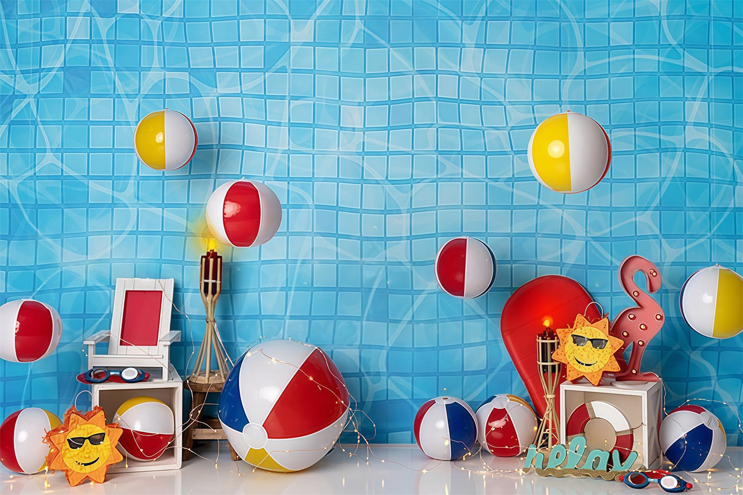 Children Backdrops Pool Tiles Beach Ball Summer Newborn Photography Backdrop UK MRR9-48