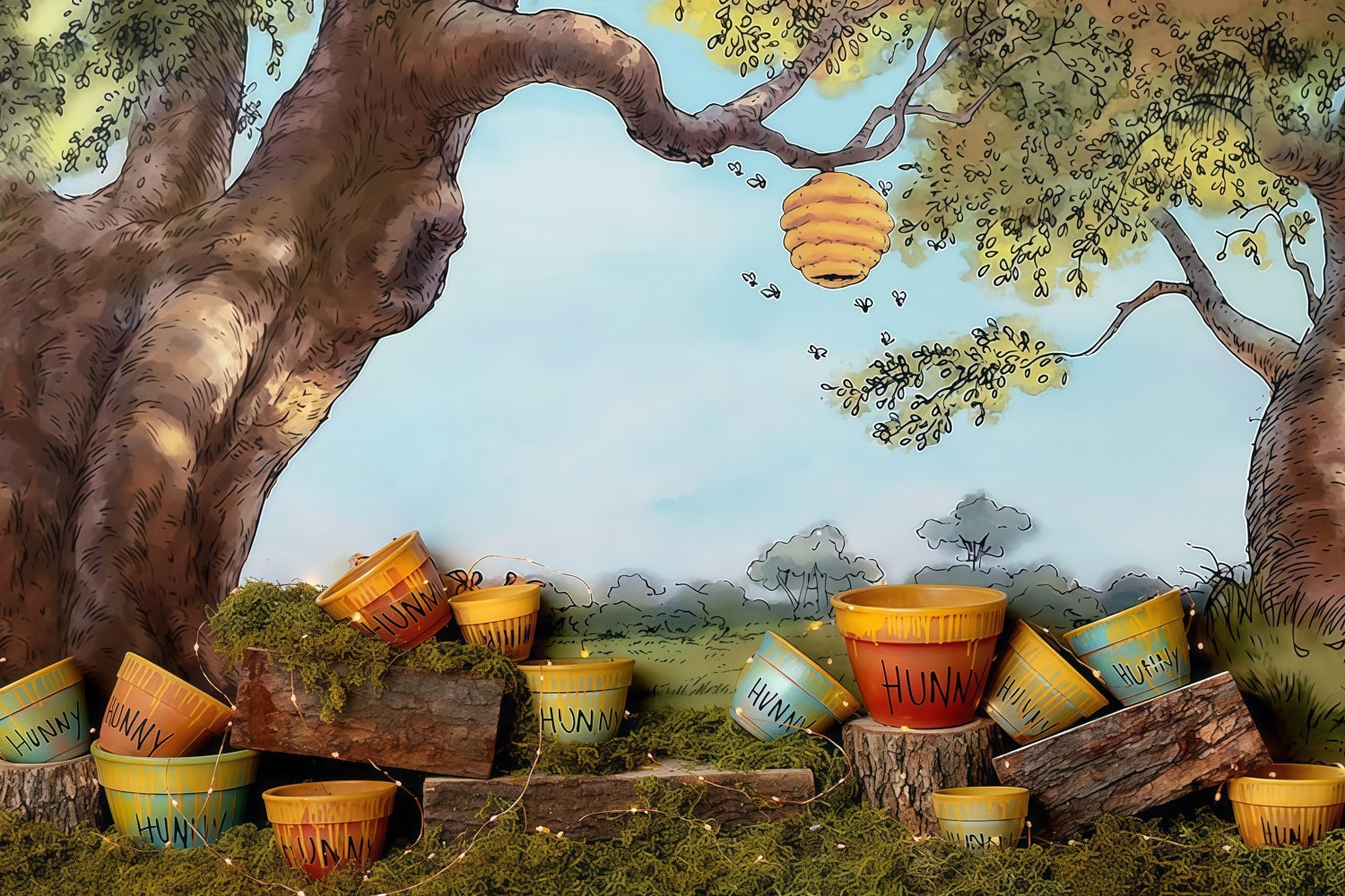 Newborn Cute Backdrop Honey Tree Buckets Backdrop Kids Backdrop UK MRR9-50