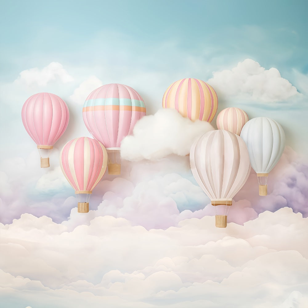 Sky Cloud Backdrop Pastel Hot Air Balloons Backdrop Children Backdrops UK MRR9-51