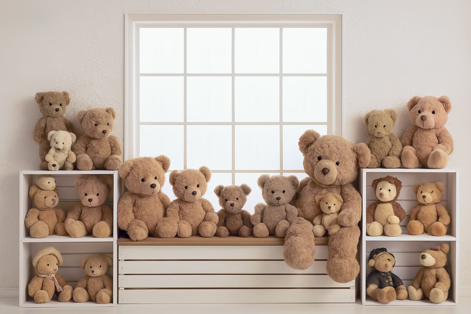 Kids Photo Backdrop Window Bench Teddy Bears Collection Children Backdrops UK MRR9-55